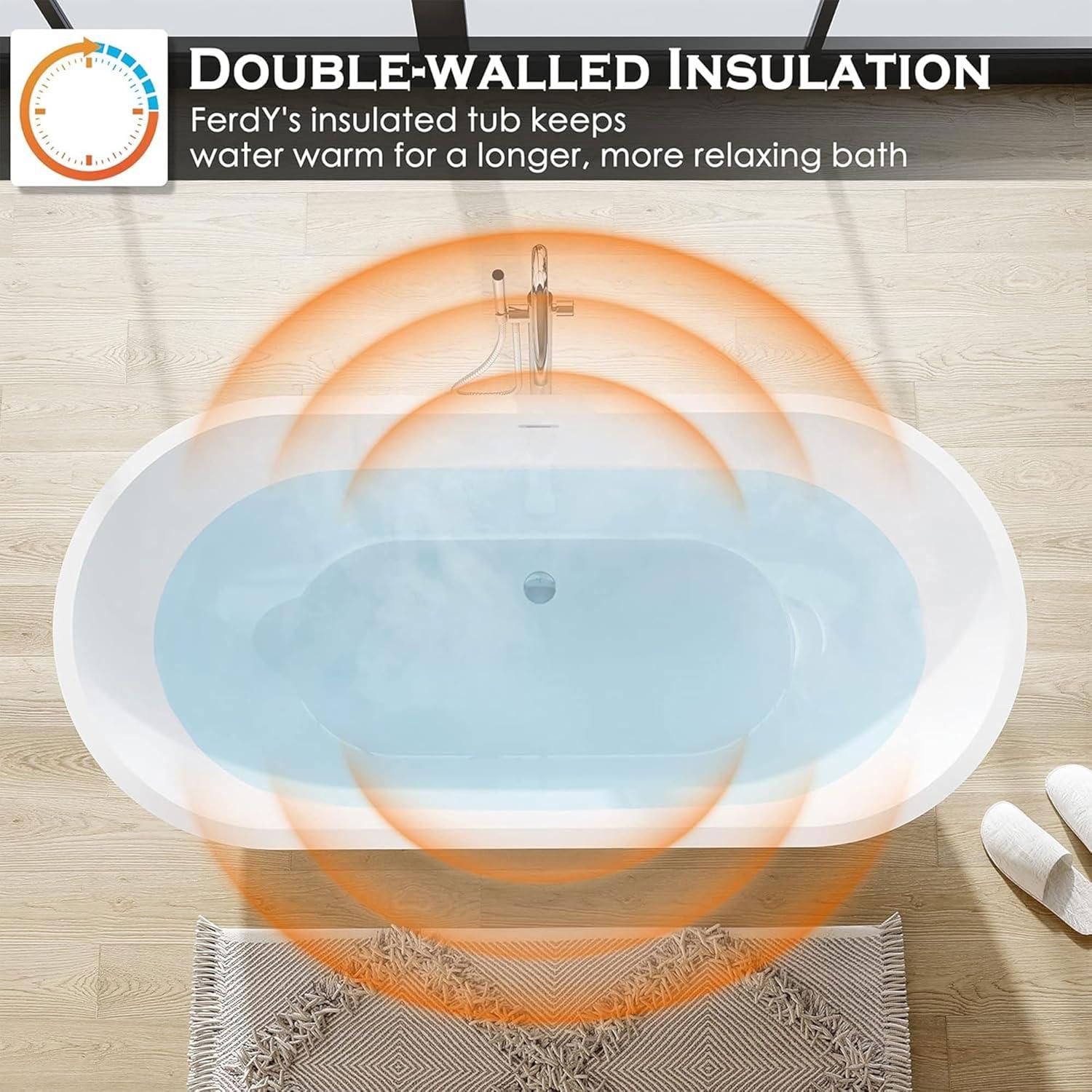 Bali Freestanding Soaking Bathtub with Chrome Drain