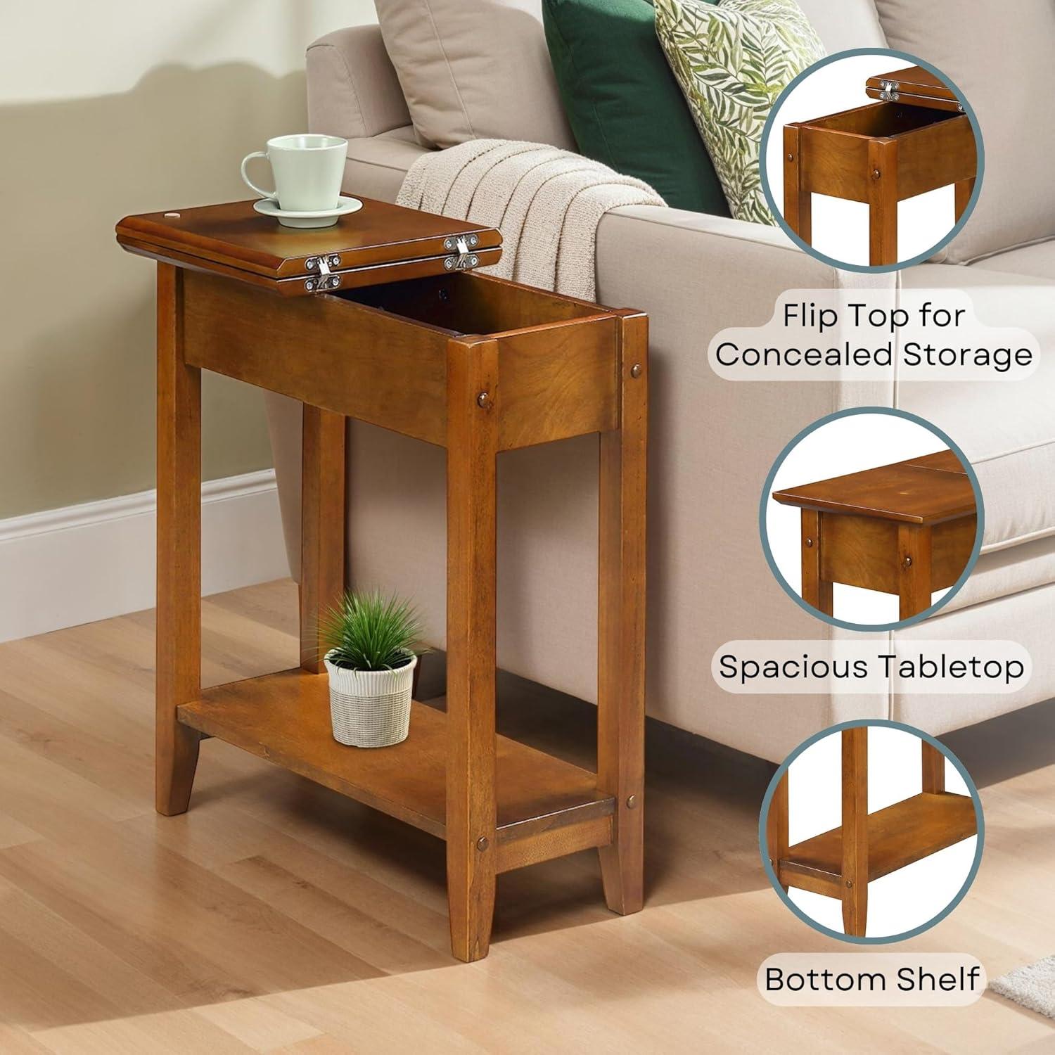 Convenience Concepts American Heritage 24 in. Tall Flip Top End Table, Walnut (Tabletop)