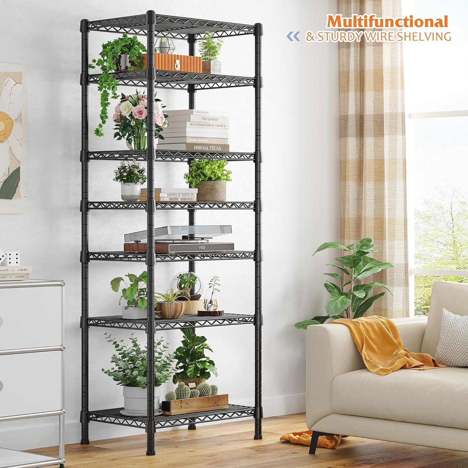 Black 7-Tier Freestanding Metal Shelving Unit