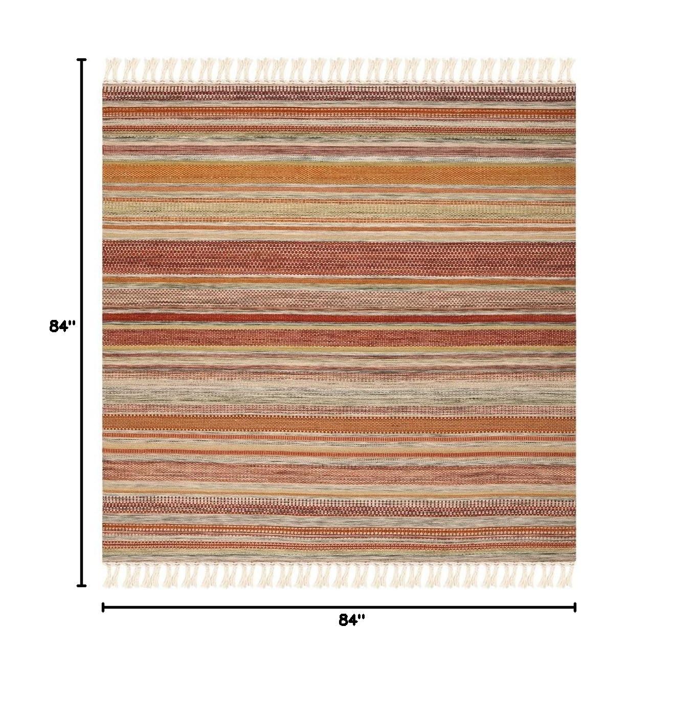 Striped Kilim STK311 Hand Woven Indoor Area Rug - Beige - 7'x7' - Safavieh