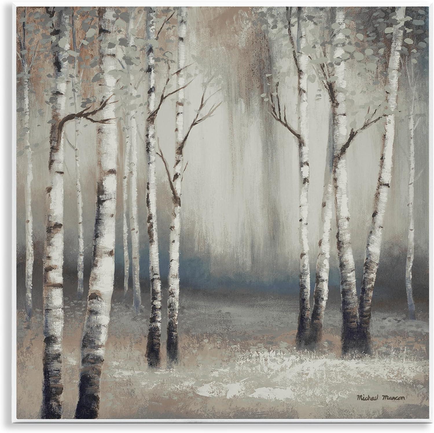 Misty Birch Tree Forest Gray and White 12" x 12" Wall Plaque