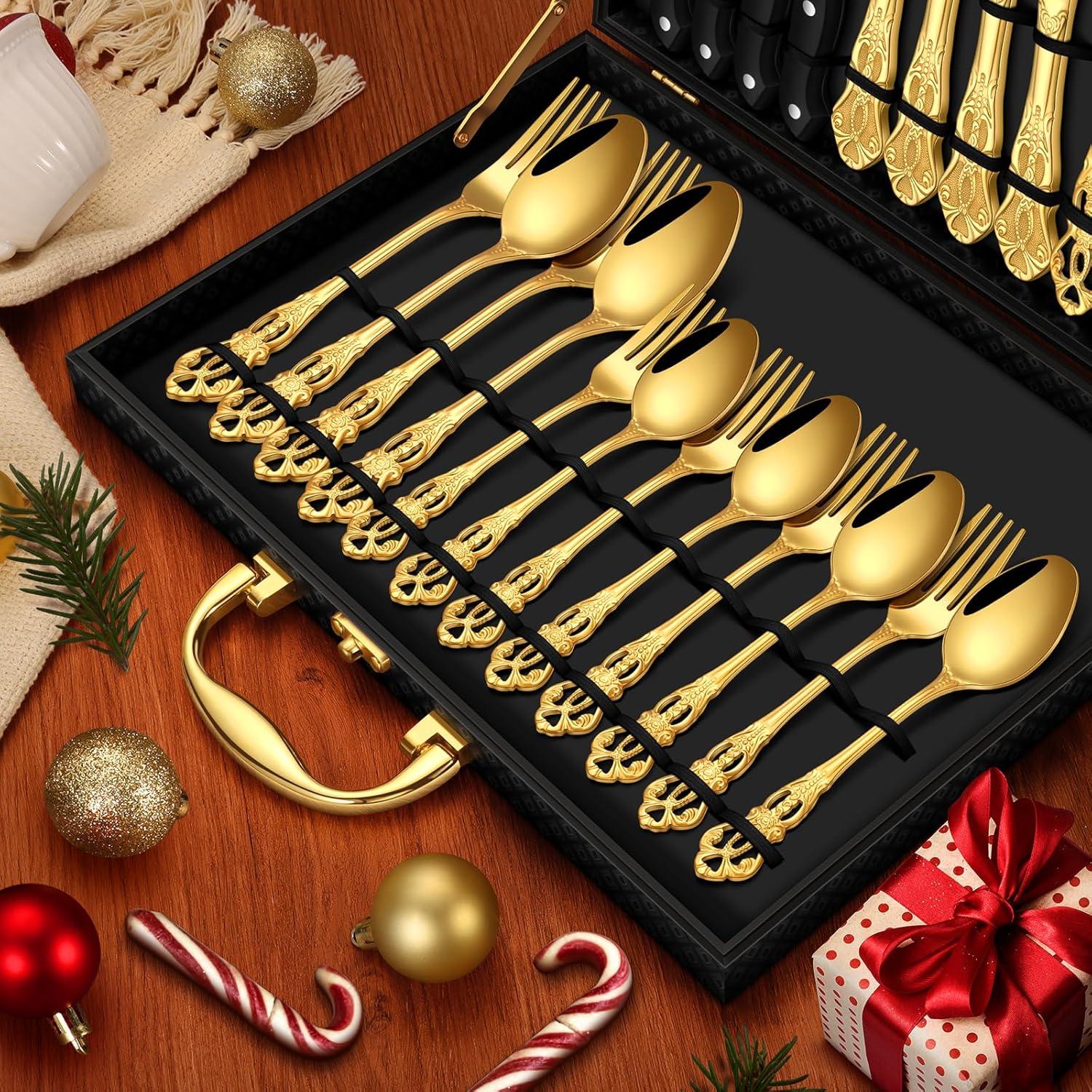 Astoria Grand 24-Piece Stainless Steel Royal Silverware Set for 4 - Complete Cutlery Set with Forks, Spoons, Knives, and Gift Box