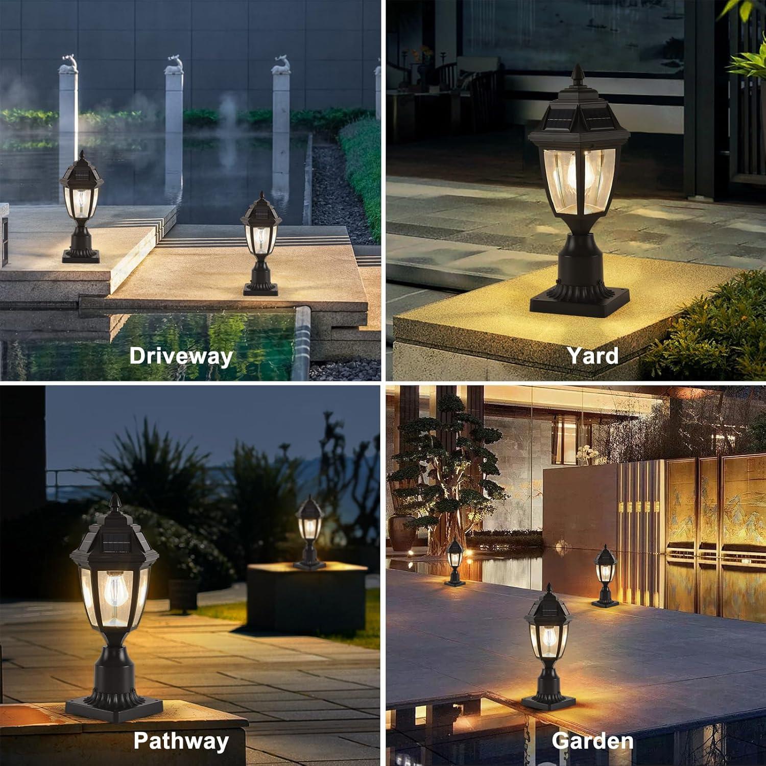 Solar Post Lamp Lights, 3000K Dusk to Dawn Solar Post Light with Pier Mount Base, Outdoor Waterproof Solar Motion Sensor Lights for Garden Yard Landscape Pole Pillar