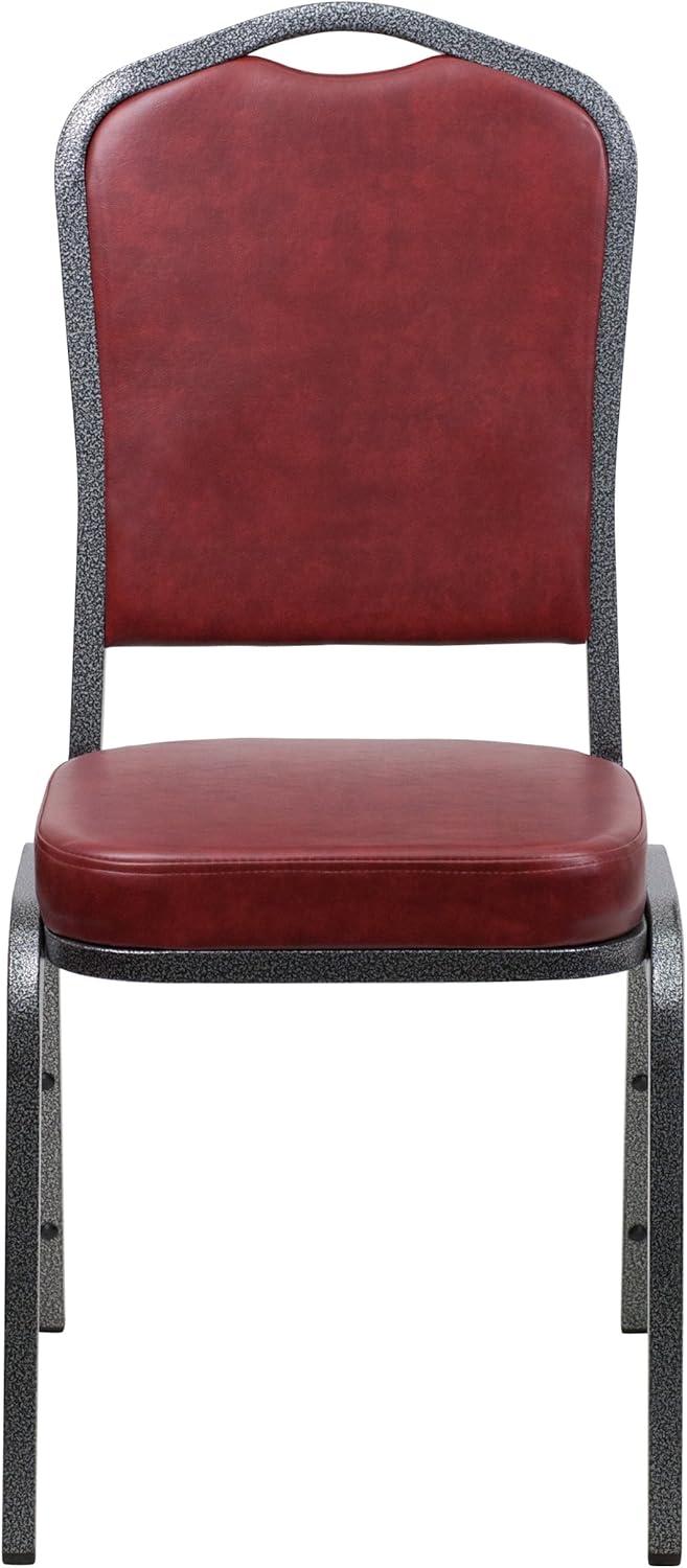 Flash Furniture 4 Pack HERCULES Series Crown Back Stacking Banquet Chair in Burgundy Vinyl - Silver Vein Frame