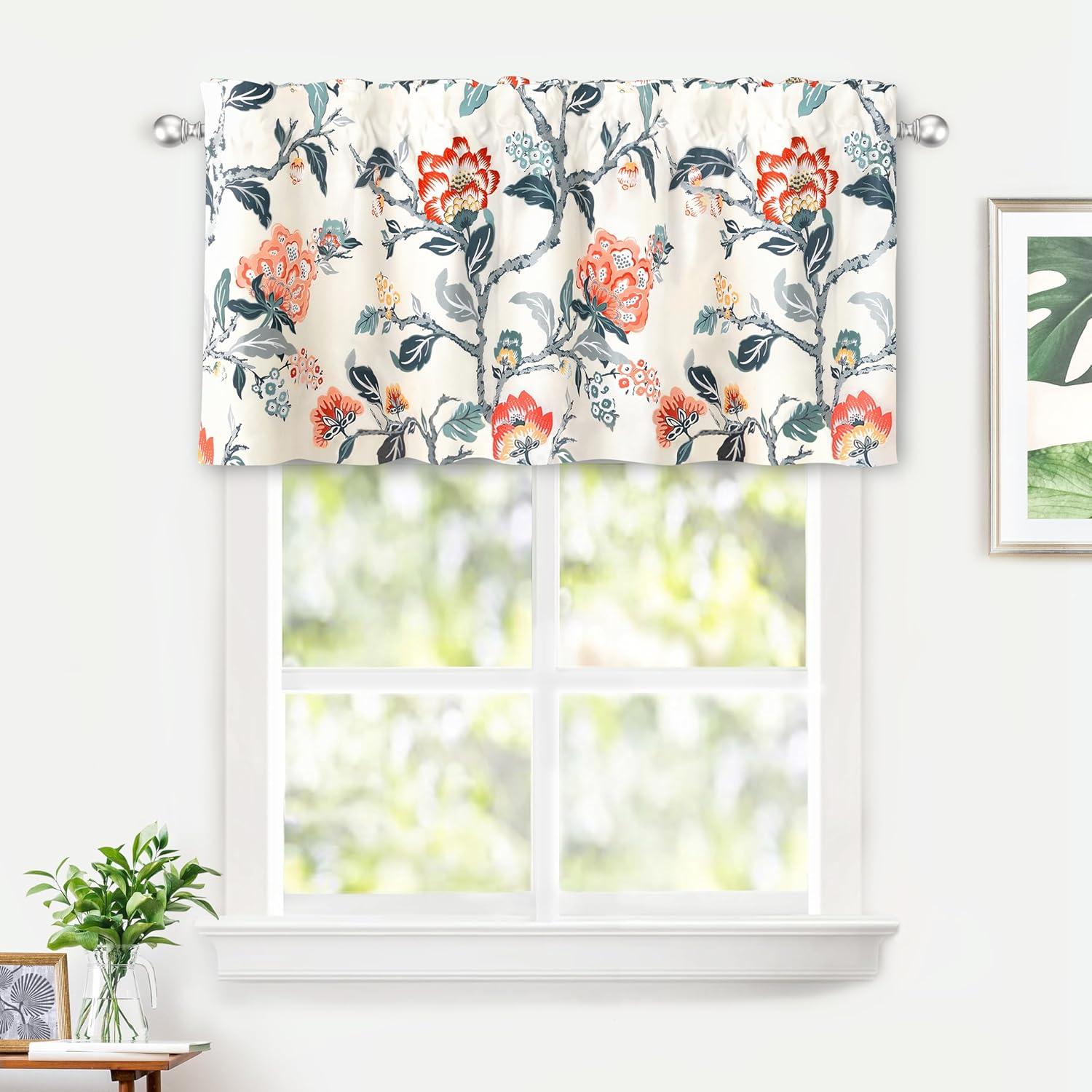 DriftAway Ada Floral Lined Thermal Insulated Room Darkening Blackout Grommet Window Curtains, 2 Panels, 52" x 72", Ivory Orange Teal
