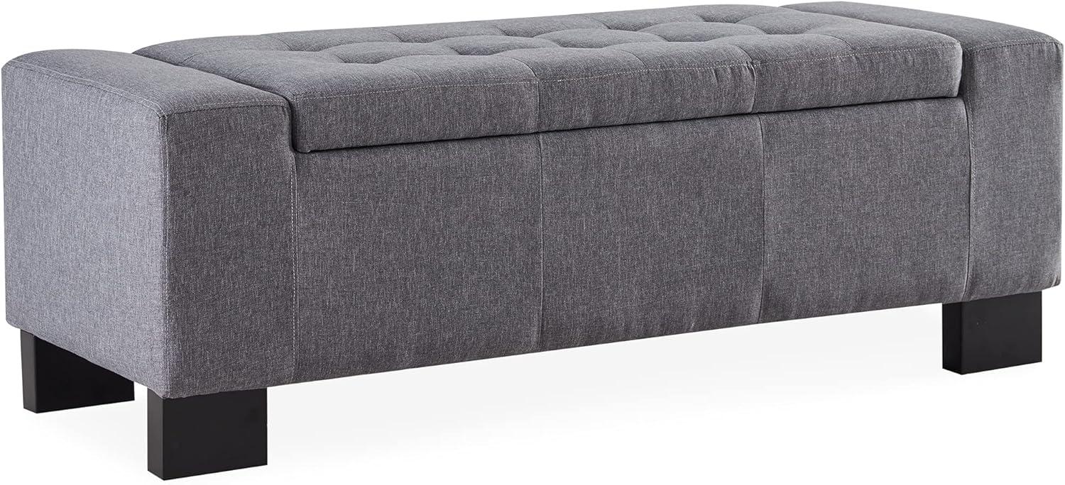 BELLEZE 50" Storage Ottoman Bench Linen Rectangular Tufted Large, Beige