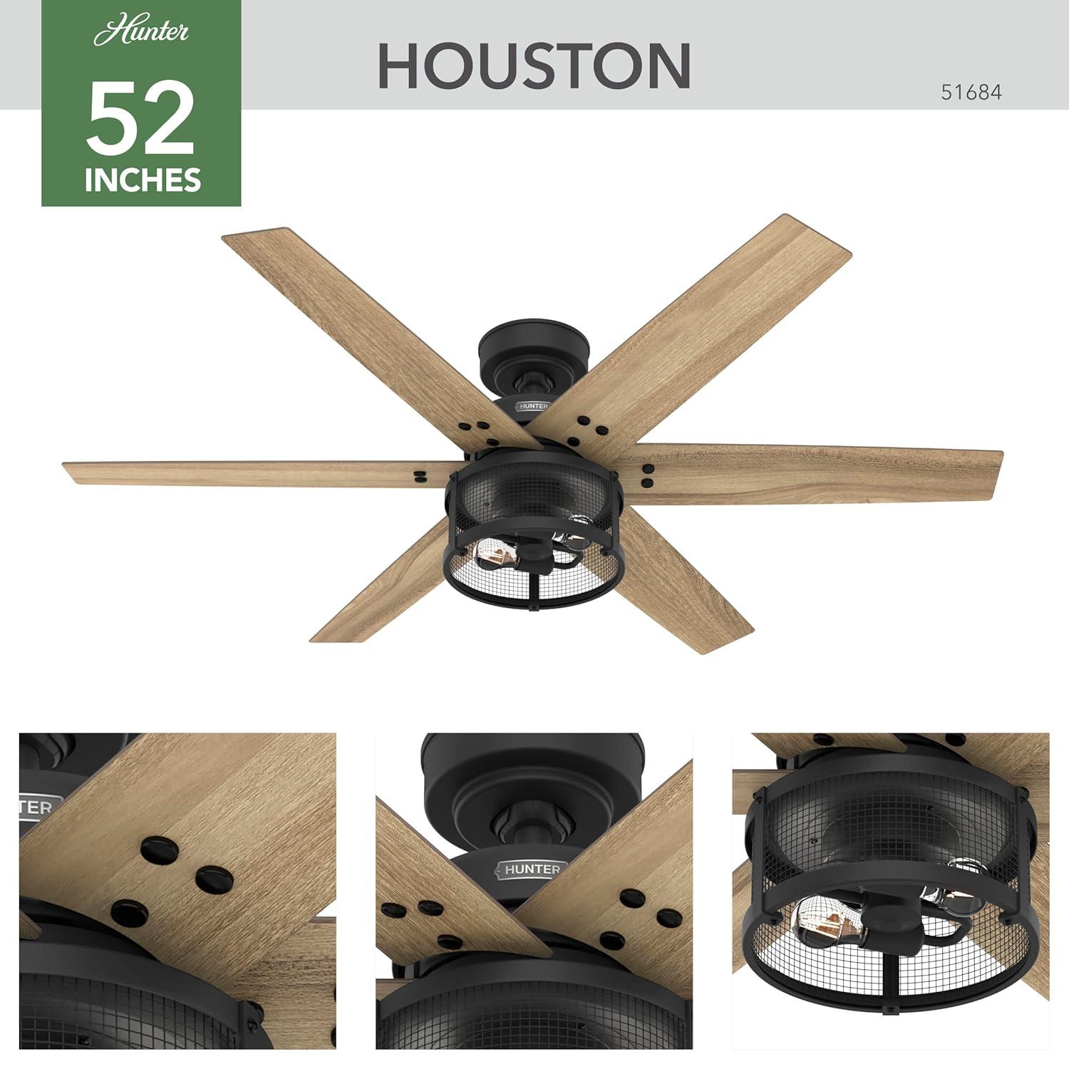 52" Houston 6 - Blade Ceiling Fan With LED Light Kit And Handheld Remote