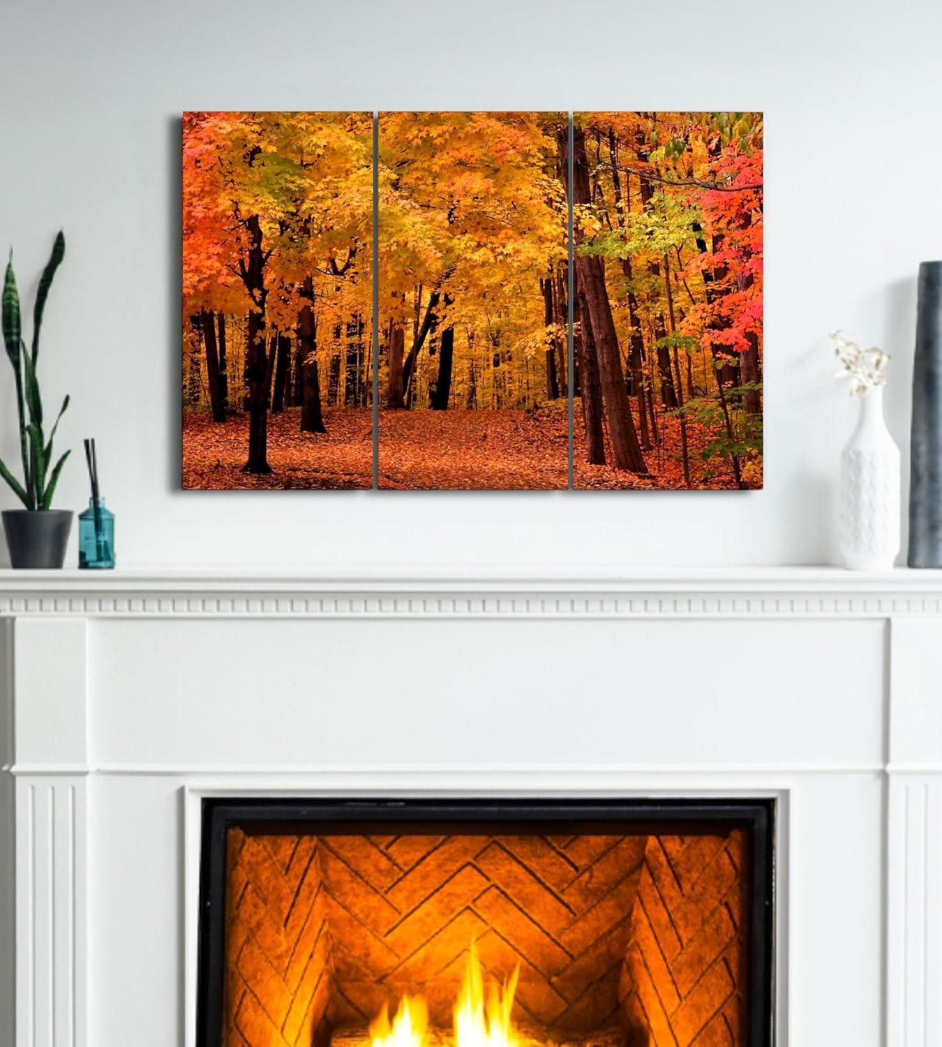 Canvas Wall Art Decor - 12x24 3 Piece Set (Total 24x36 inch) - Autumn Forest Tree - Decorative & Modern Multi Panel Split Canvas Prints for Dining & Living Room, Kitchen, Bedroom, Bathroom & Office