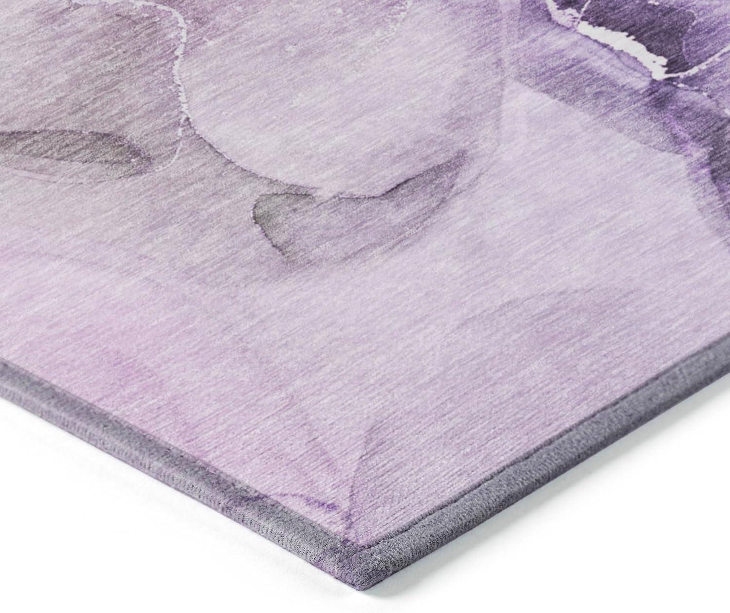 Purple and Green Watercolor Rectangular Synthetic Rug