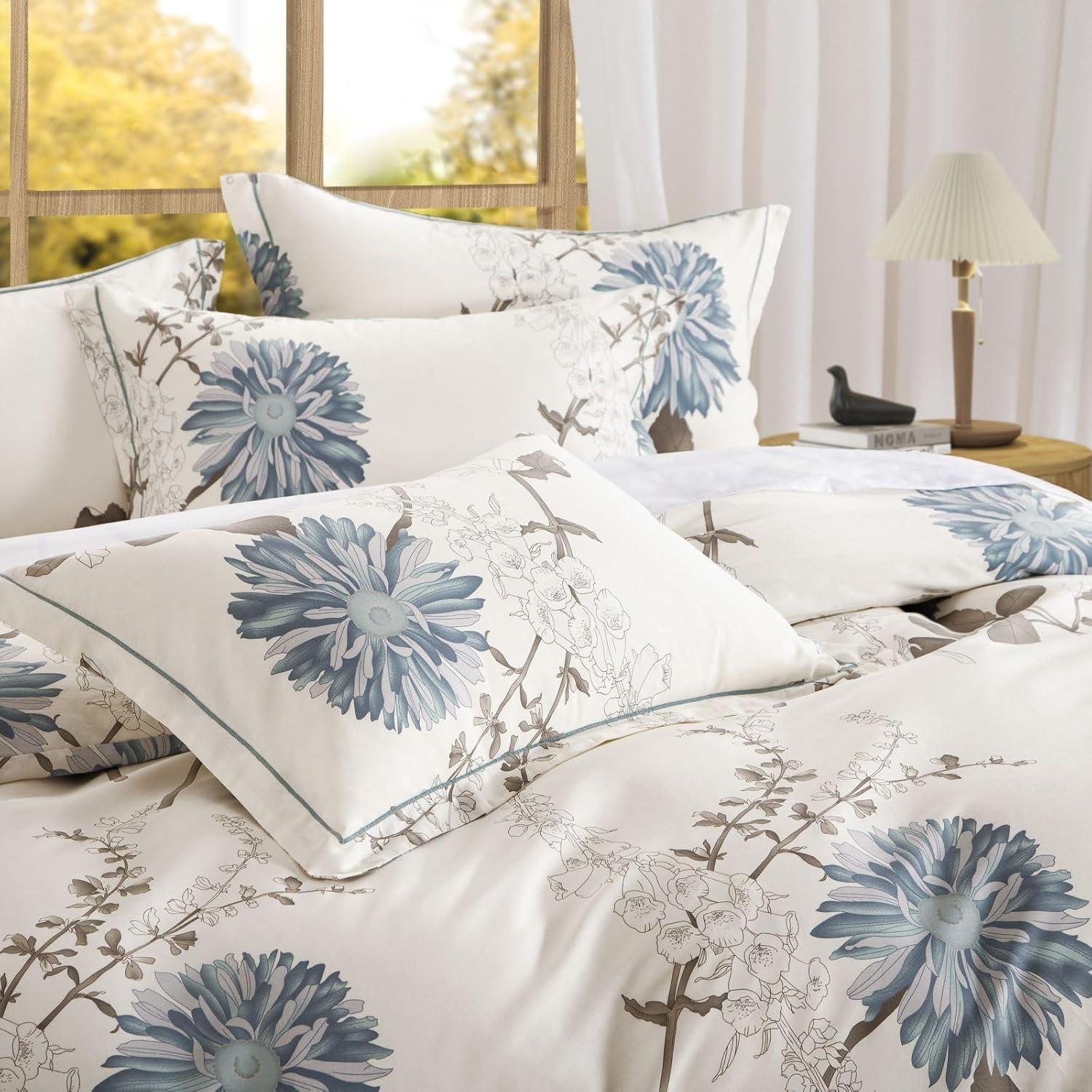 Queen White and Green Floral Reversible Microfiber Comforter Set