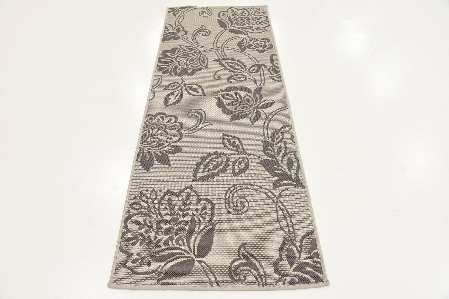 Unique Loom Outdoor Botanical Collection Area Rug - Floral (2' 2" x 6' 1" Runner Gray/Silver)