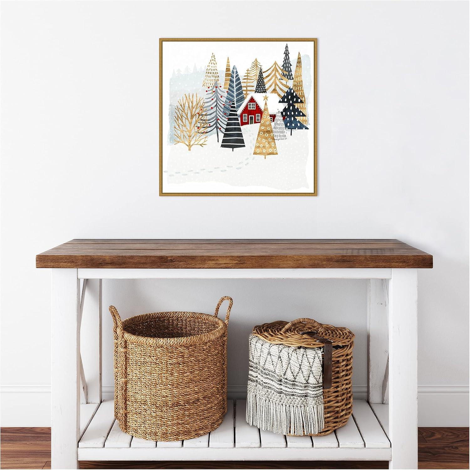 22" x 22" Christmas Chalet I Tree Framed Wall Canvas - Amanti Art