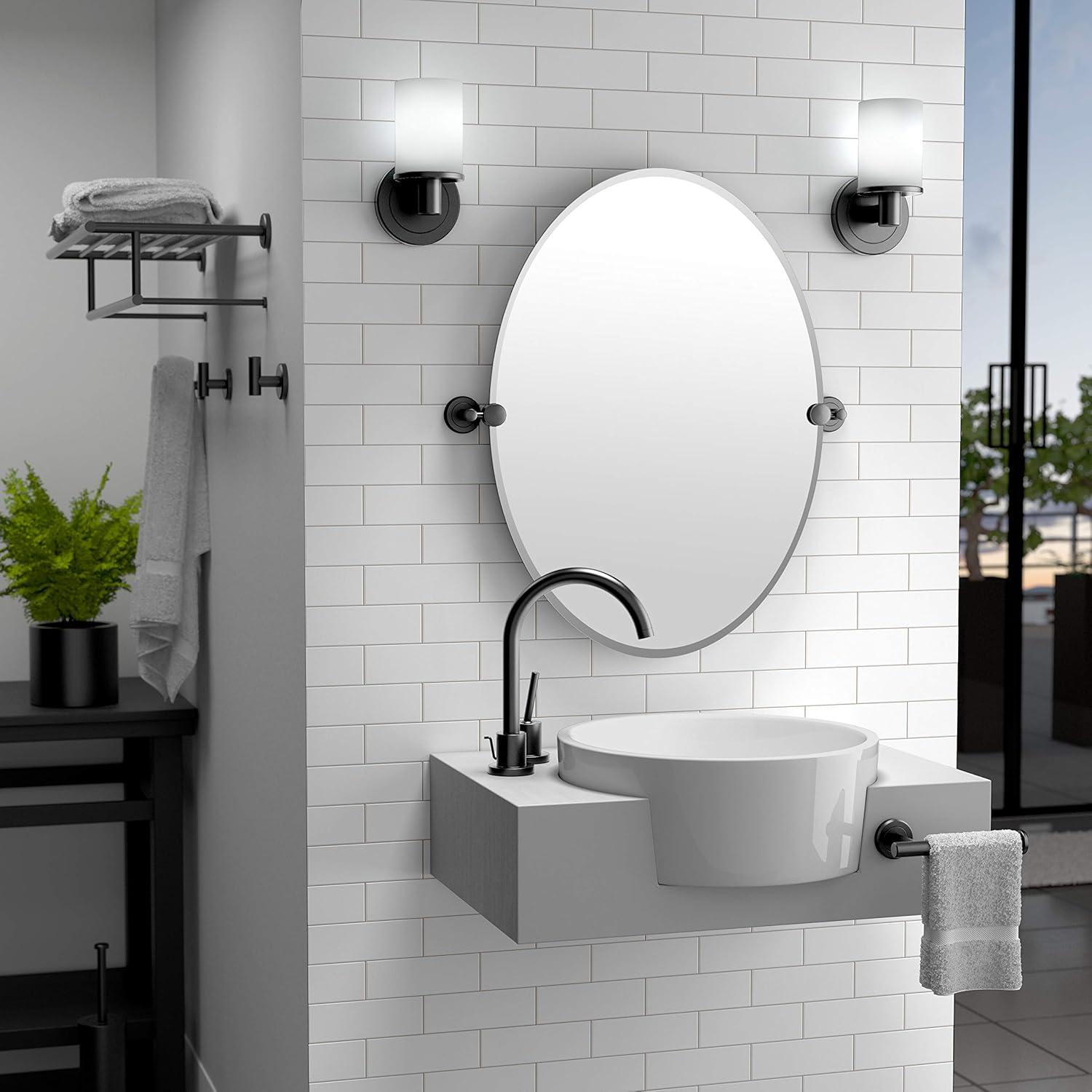 Elegant Latitude II Oval Full-Length Vanity Mirror in Matte Black