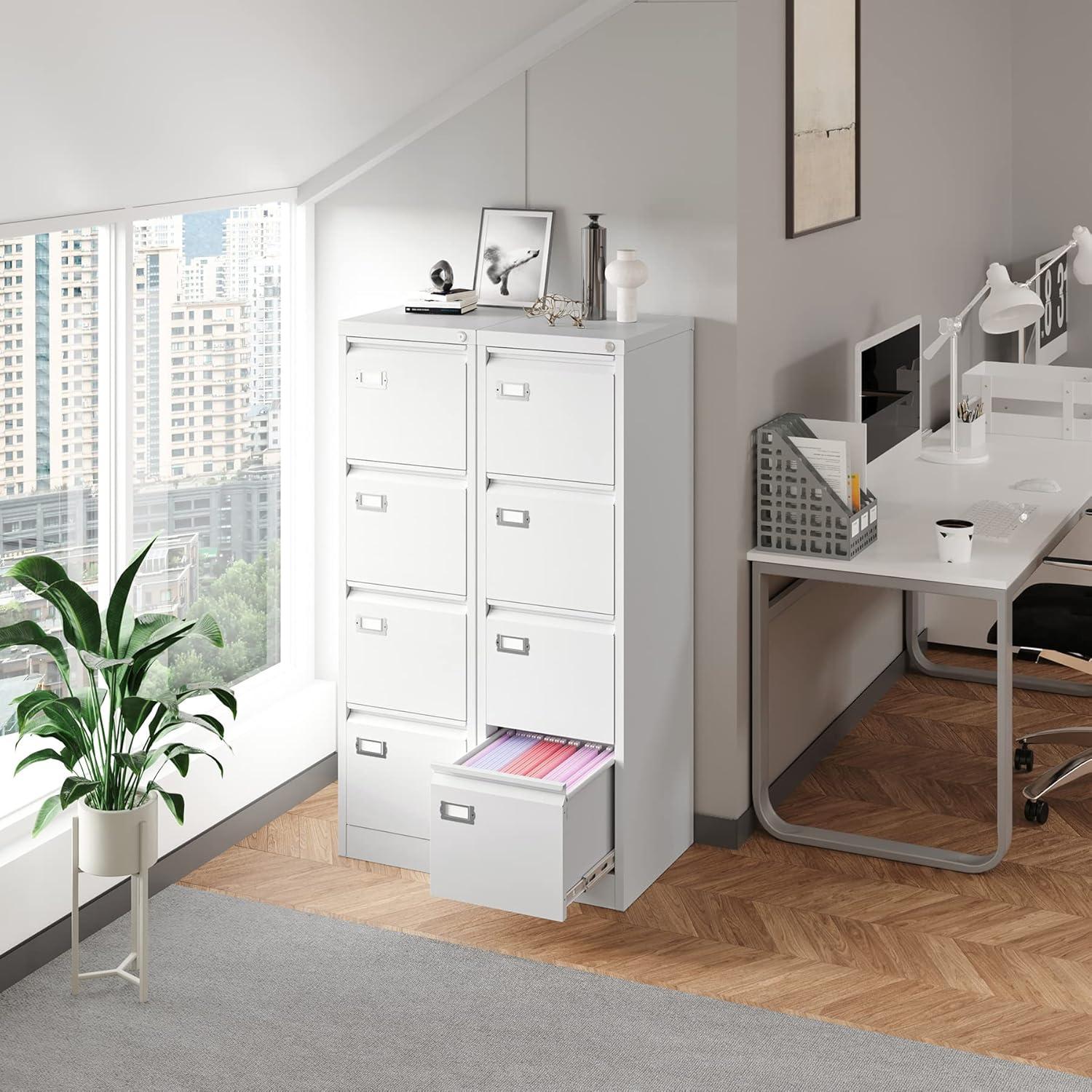 White 4-Drawer Lockable Steel Vertical File Cabinet