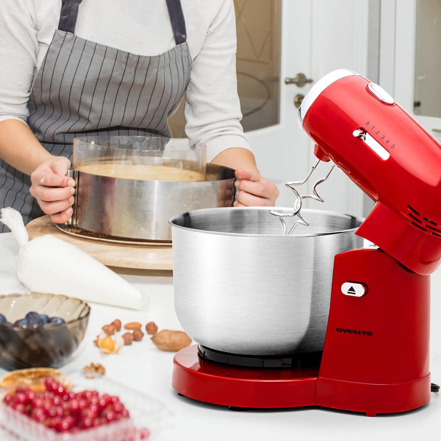 Ovente SM680R Ovente Electric Stand Mixer with 3.5Qt Removable Stainless Steel Bowl