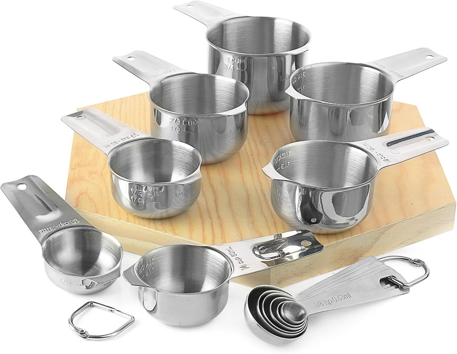 13 Piece Measuring Cups And Spoons Set, Sturdy & Stainless Steel 7 Measuring Cups and 6 Measuring Spoons, Stackable, By Laxinis World