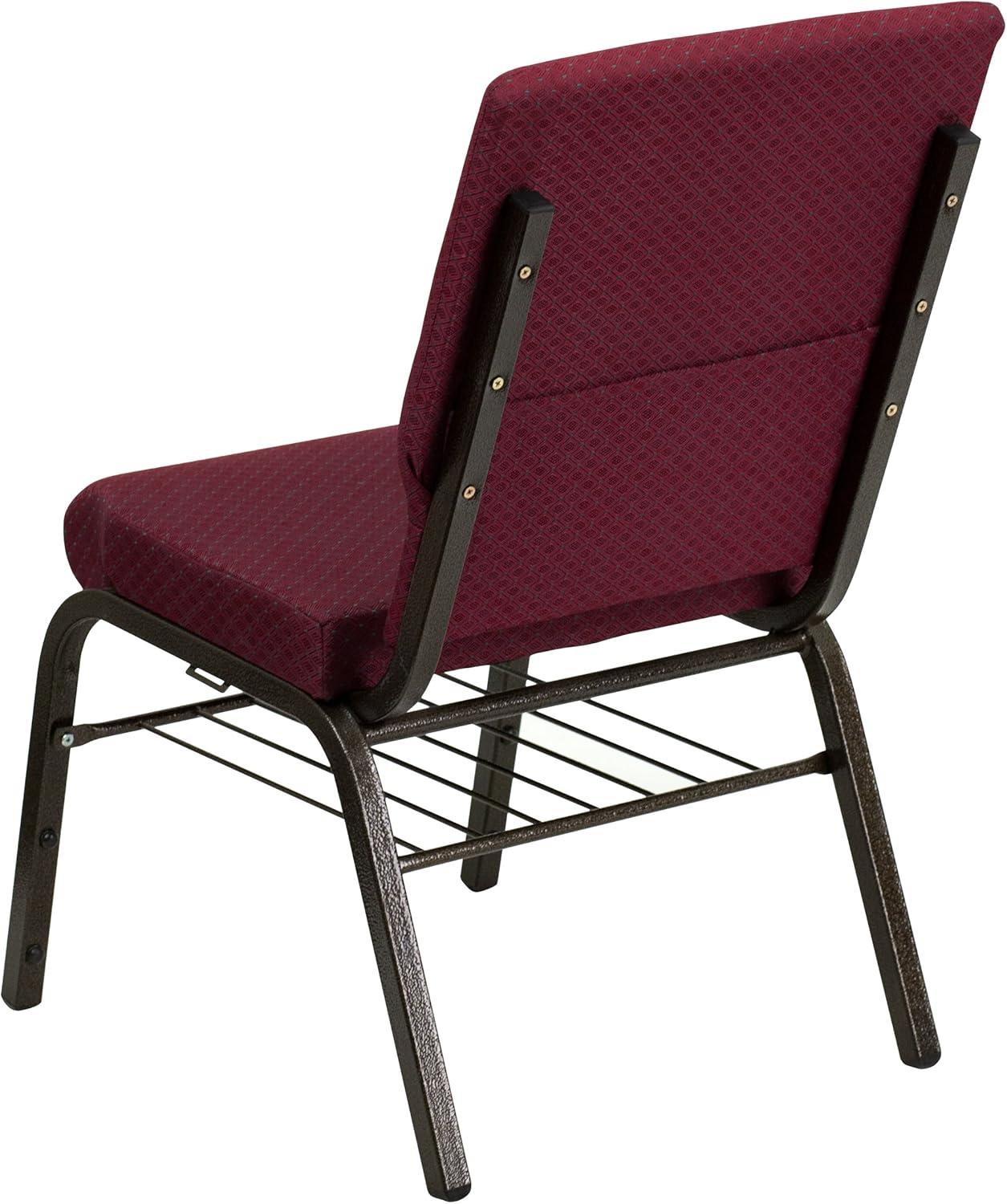 Flash Furniture HERCULES Series 18.5''W Church Chair in Burgundy Patterned Fabric with Book Rack - Gold Vein Frame