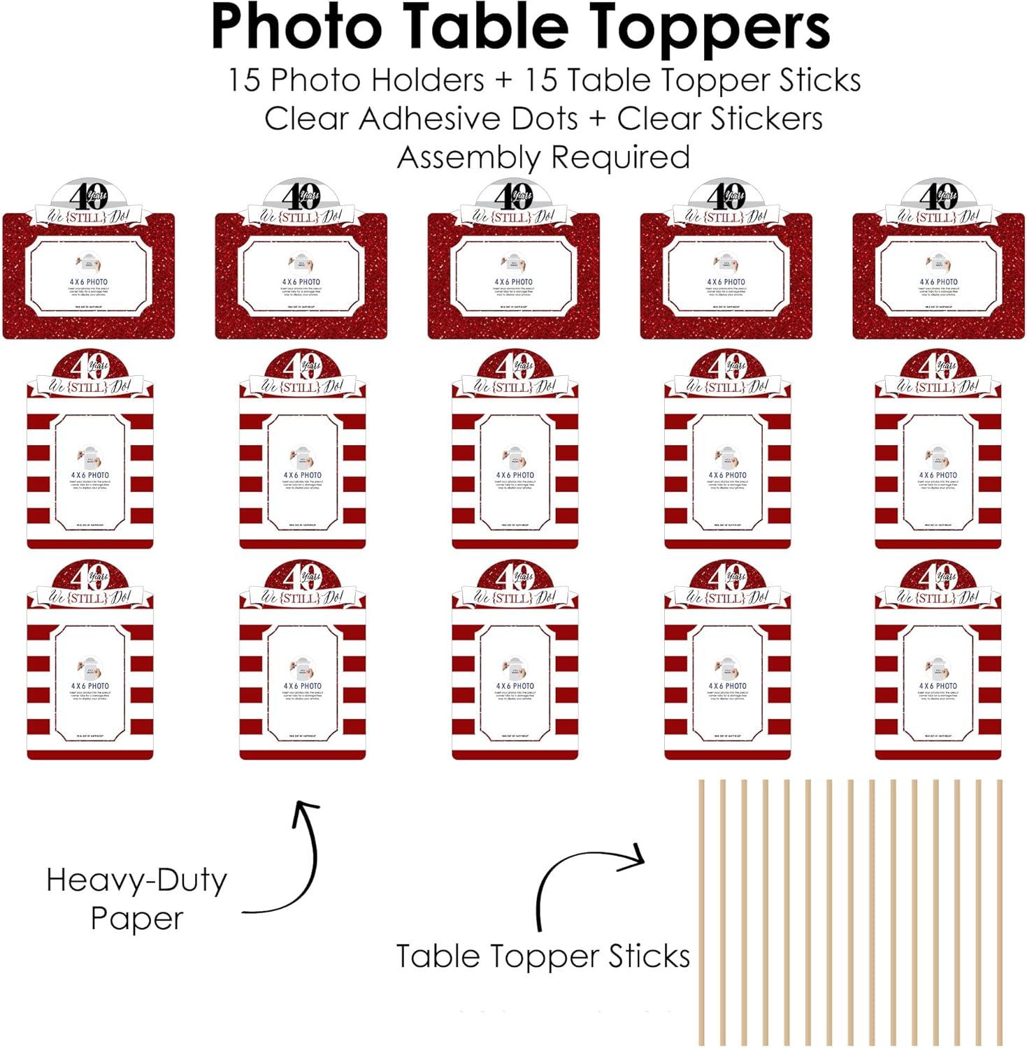 Big Dot of Happiness We Still Do - 40th Wedding Anniversary - Anniversary Party Picture Centerpiece Sticks - Photo Table Toppers - 15 Pieces