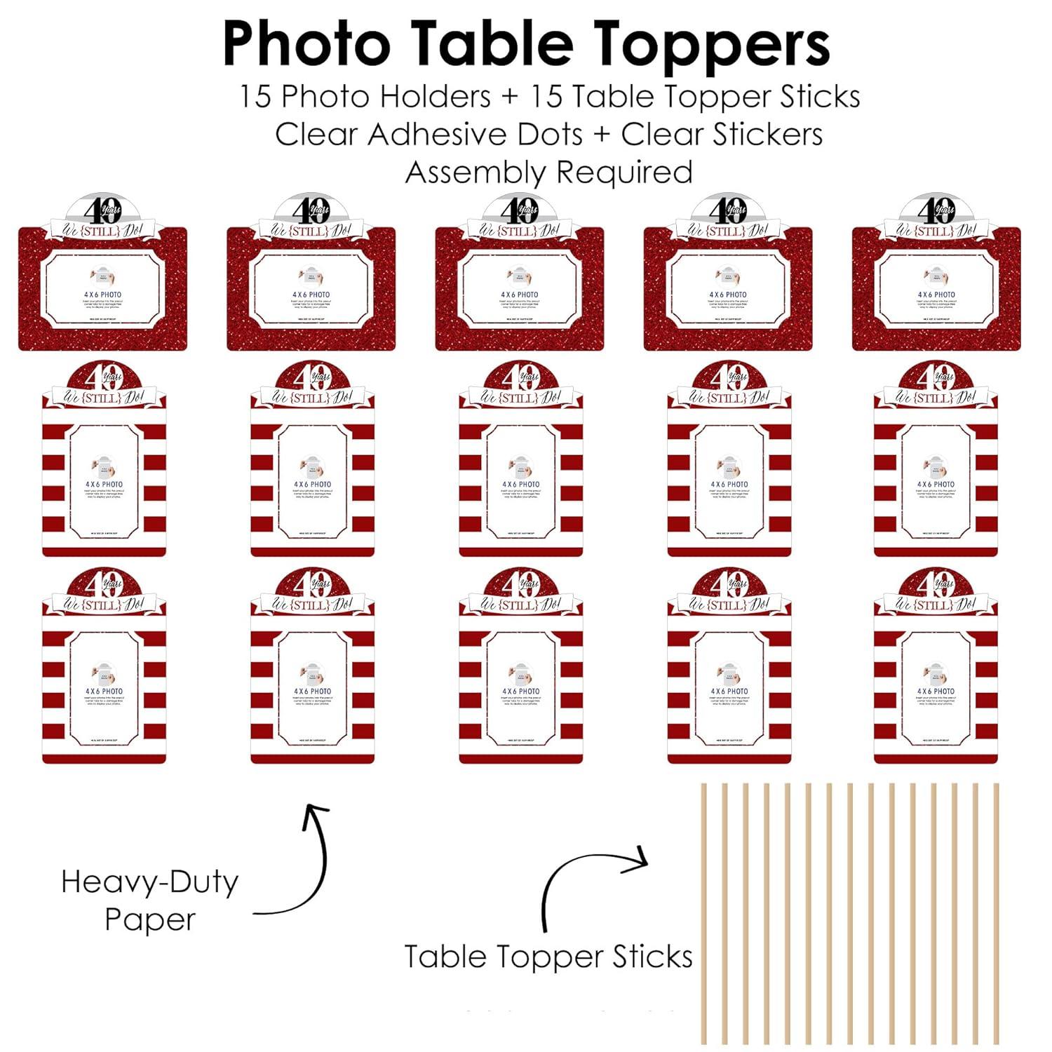 Big Dot of Happiness We Still Do - 40th Wedding Anniversary - Anniversary Party Picture Centerpiece Sticks - Photo Table Toppers - 15 Pieces
