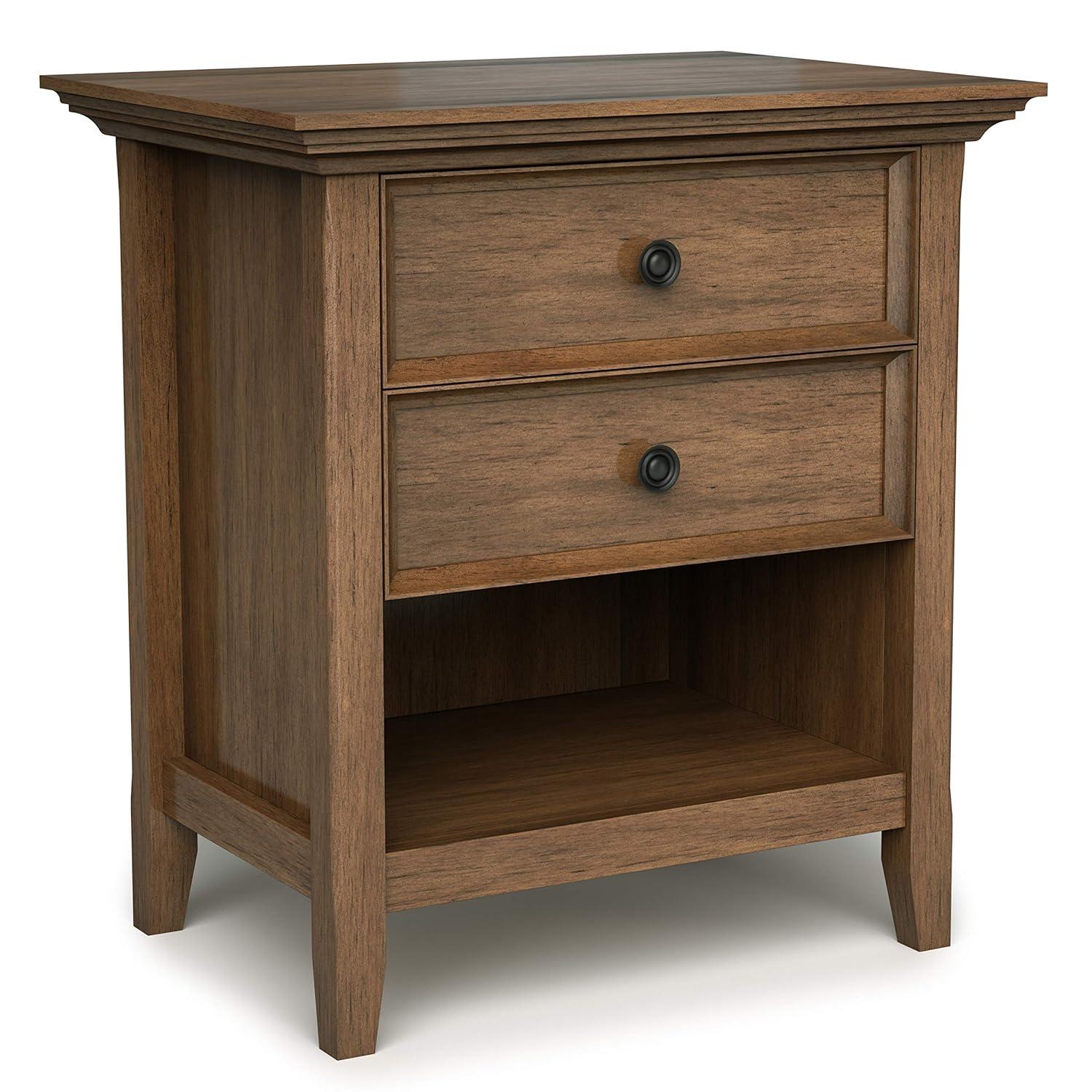 Simpli Home Amherst 24"W 2-Drawer Solid Wood Nightstand with Open Shelf