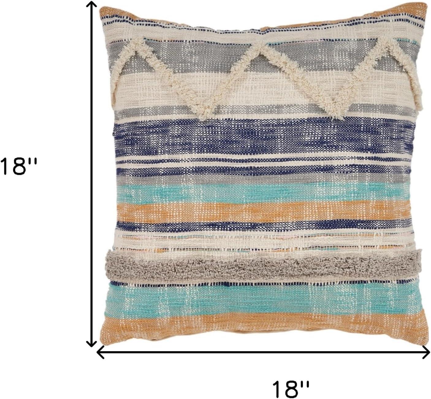 HomeRoots 18" X 18" Beige Blue And Gray Geometric Cotton Zippered Pillow