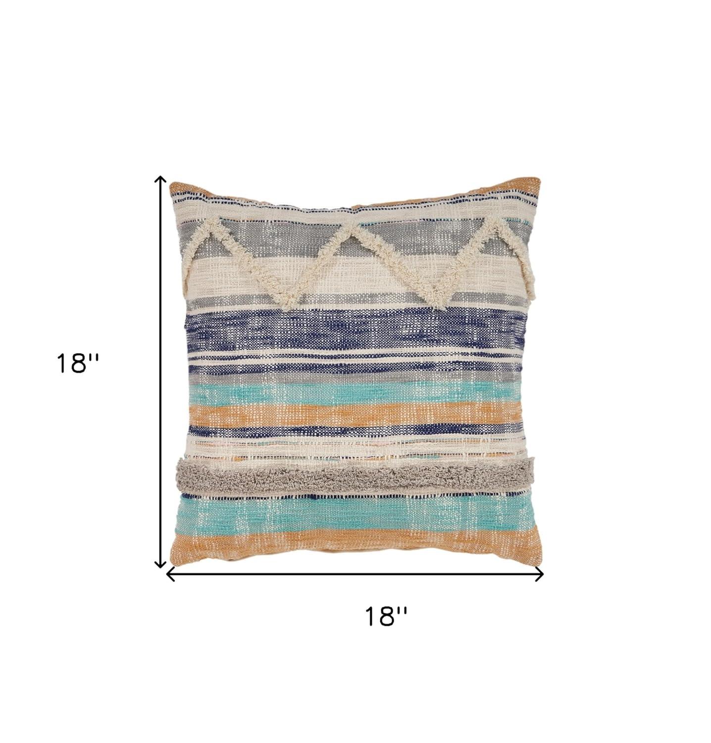 HomeRoots 18" X 18" Beige Blue And Gray Geometric Cotton Zippered Pillow