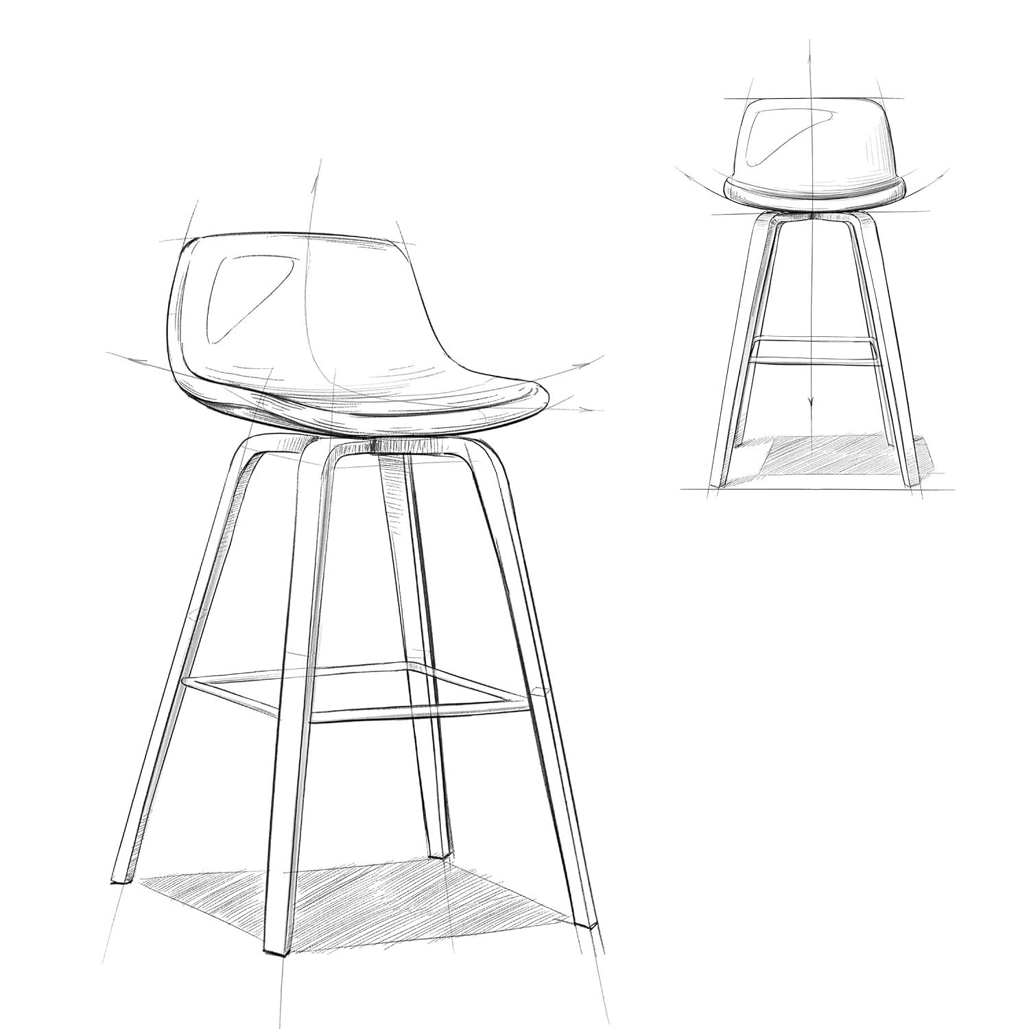 Simpli Home Randolph Upholstered Bentwood Mid-Century Modern Bar & Counter Stool with Chrome Footrest (Set of 2)