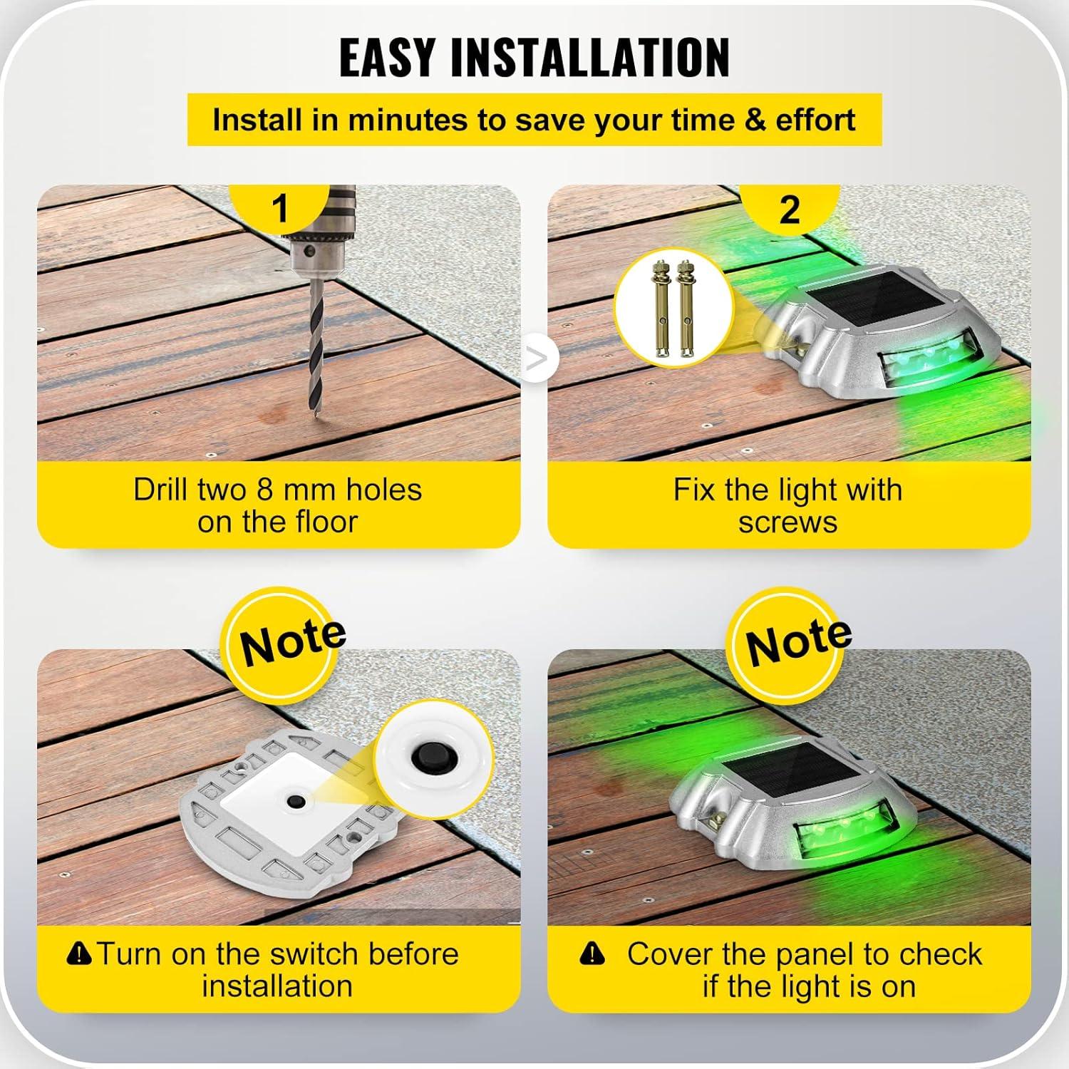 Happybuy Solar Driveway Lights - 8 Pack with Switch Button, Wireless Deck Lights - 6 LEDs for Path, Garden, Walkway & Sidewalk - Bright Green