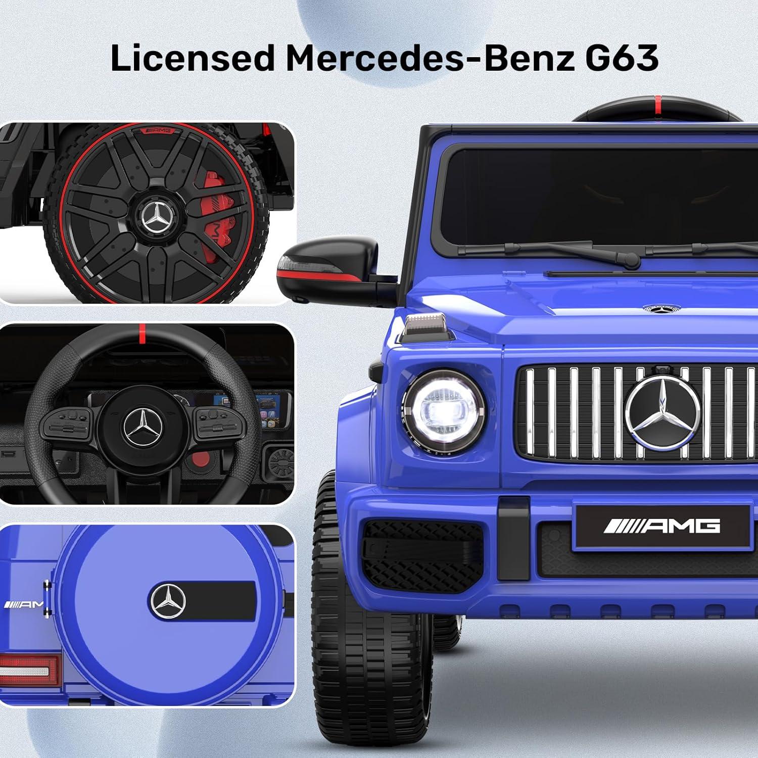 TOKTOO 12V Powered Ride on Car, Mercedes-Benz G63 Licensed 1 Seater Kid Car w/ Remote Control, Gift for Boys Girls Aged 2-4 Years-Blue