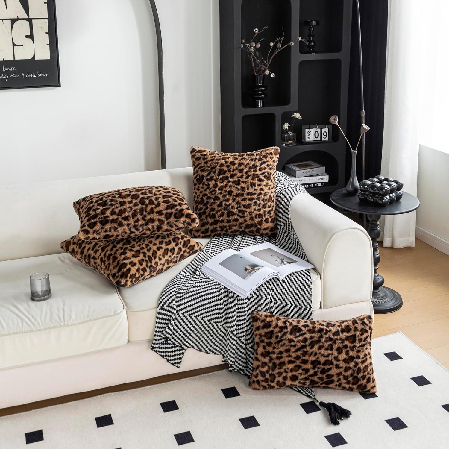 Brown Leopard Throw Pillow Cover - 2 Pcs Cheetah Pillow Case 20x20 inch Cotton Soft Animal Print Pillows Covers Decorative Cushion Cover for Home Couch Bed Sofa Double Side Printed