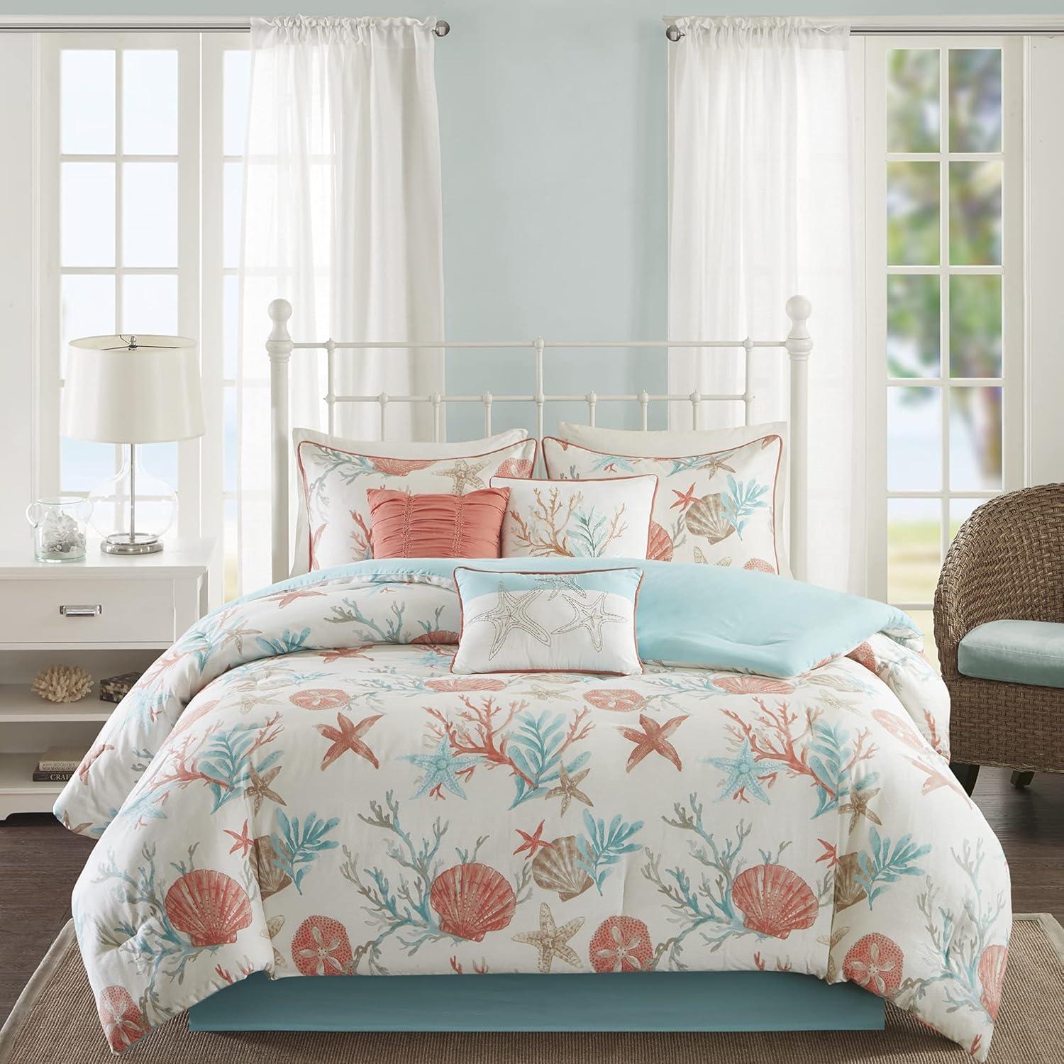 California King Coral Cotton Coastal Comforter Set