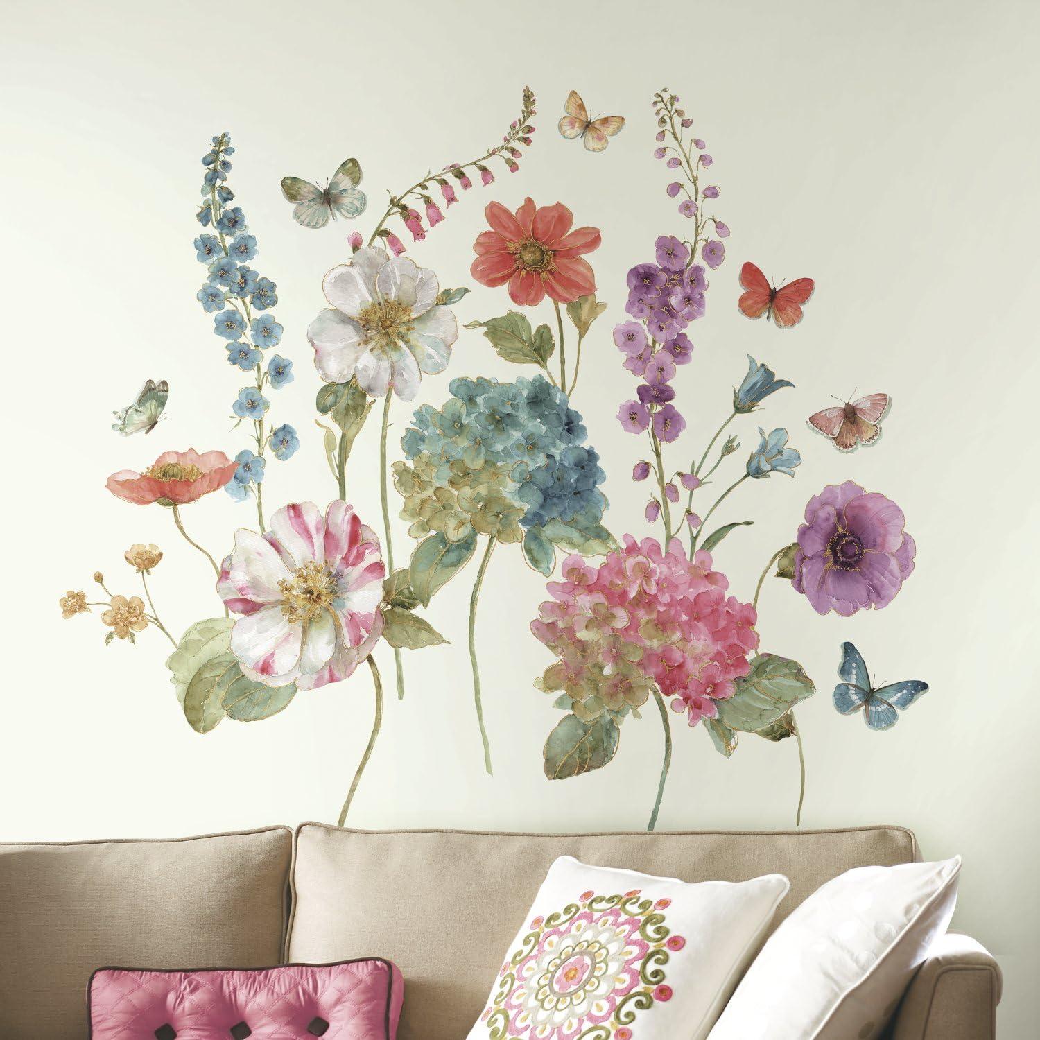 Lisa Audit Garden Flowers Peel and Stick Giant Wall Decal - RoomMates: Removable Floral Home Decor