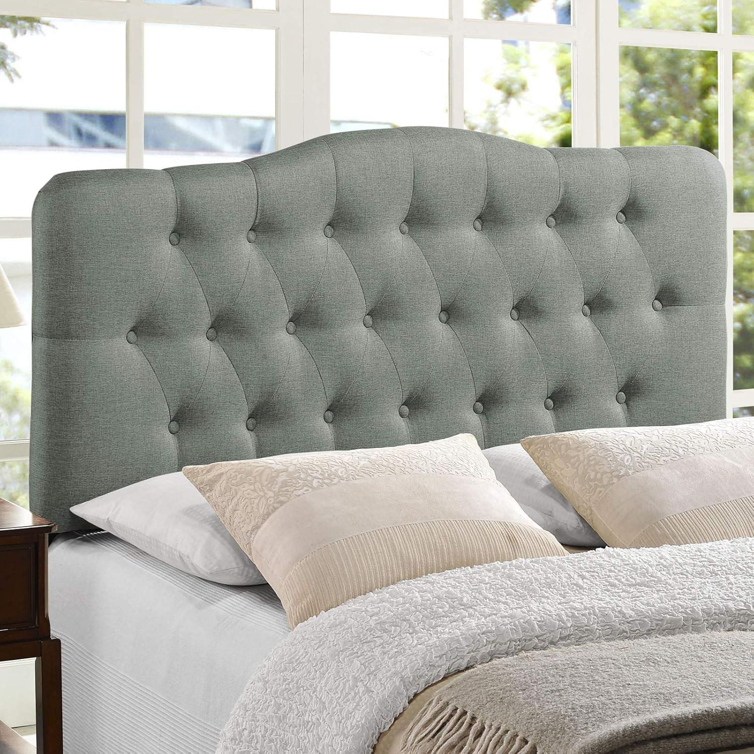 Gray Tufted Upholstered Queen Headboard with Buttons