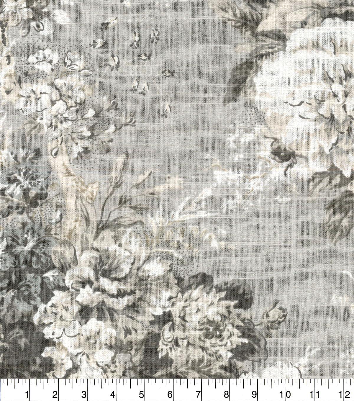 Platinum Gray Floral Linen Upholstery Fabric by the Yard