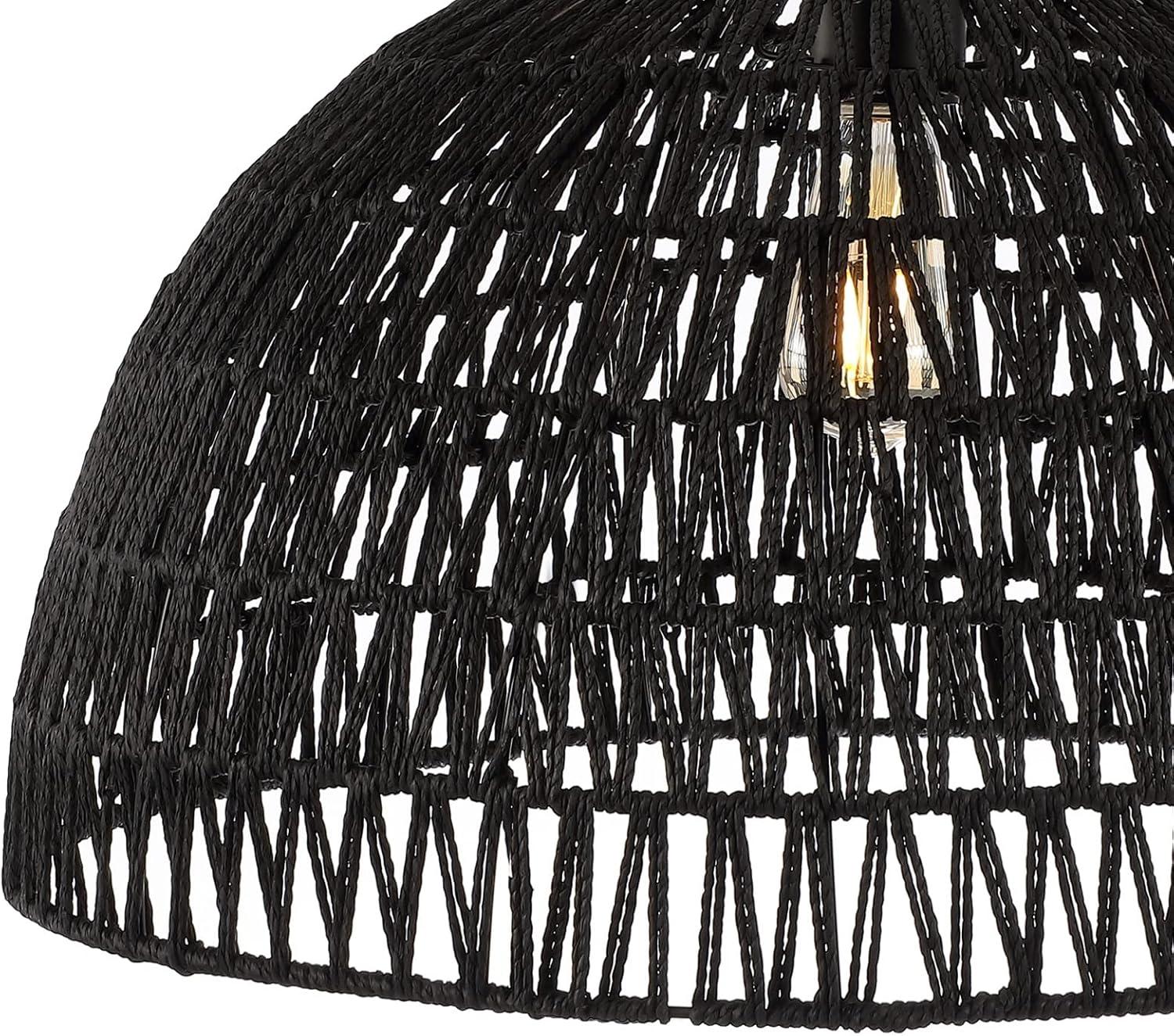 Campana 20" 1-Light Bohemian Modern Woven Rope/Iron LED Pendant, Black