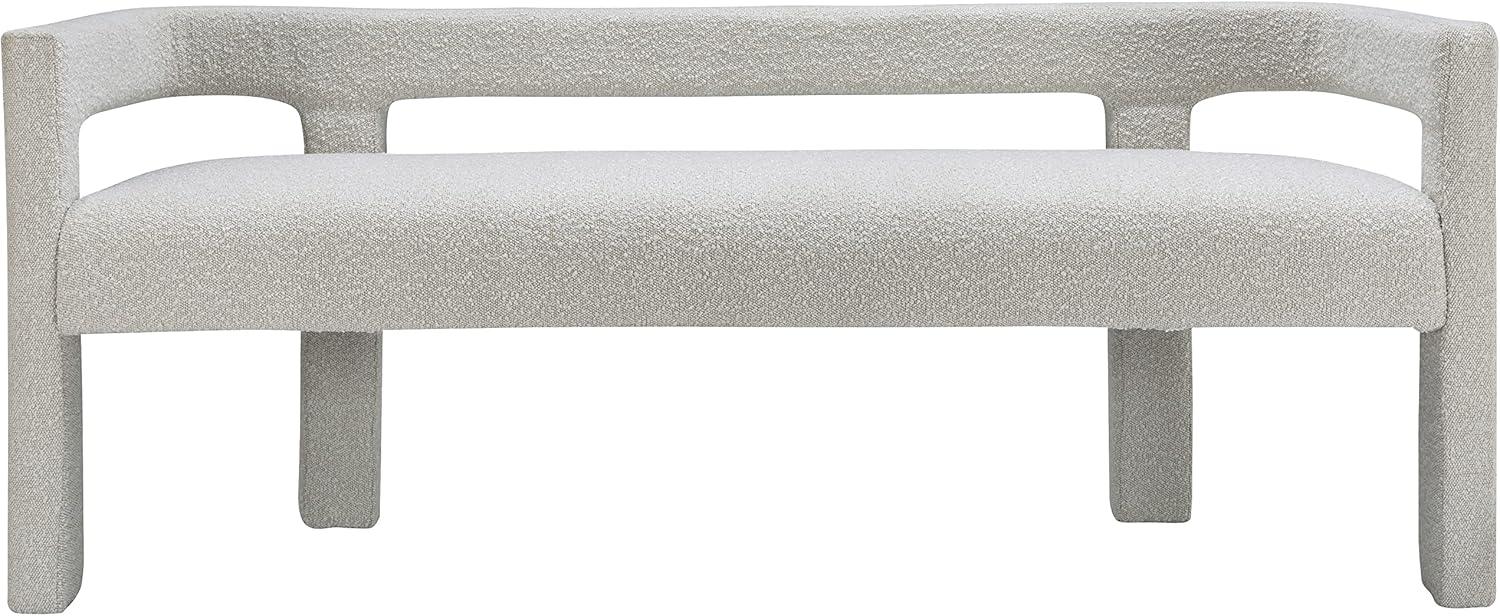 Meridian Furniture Boucle Fabric Contemporary Bedroom Fabric Bench with Rounded Back, Cream