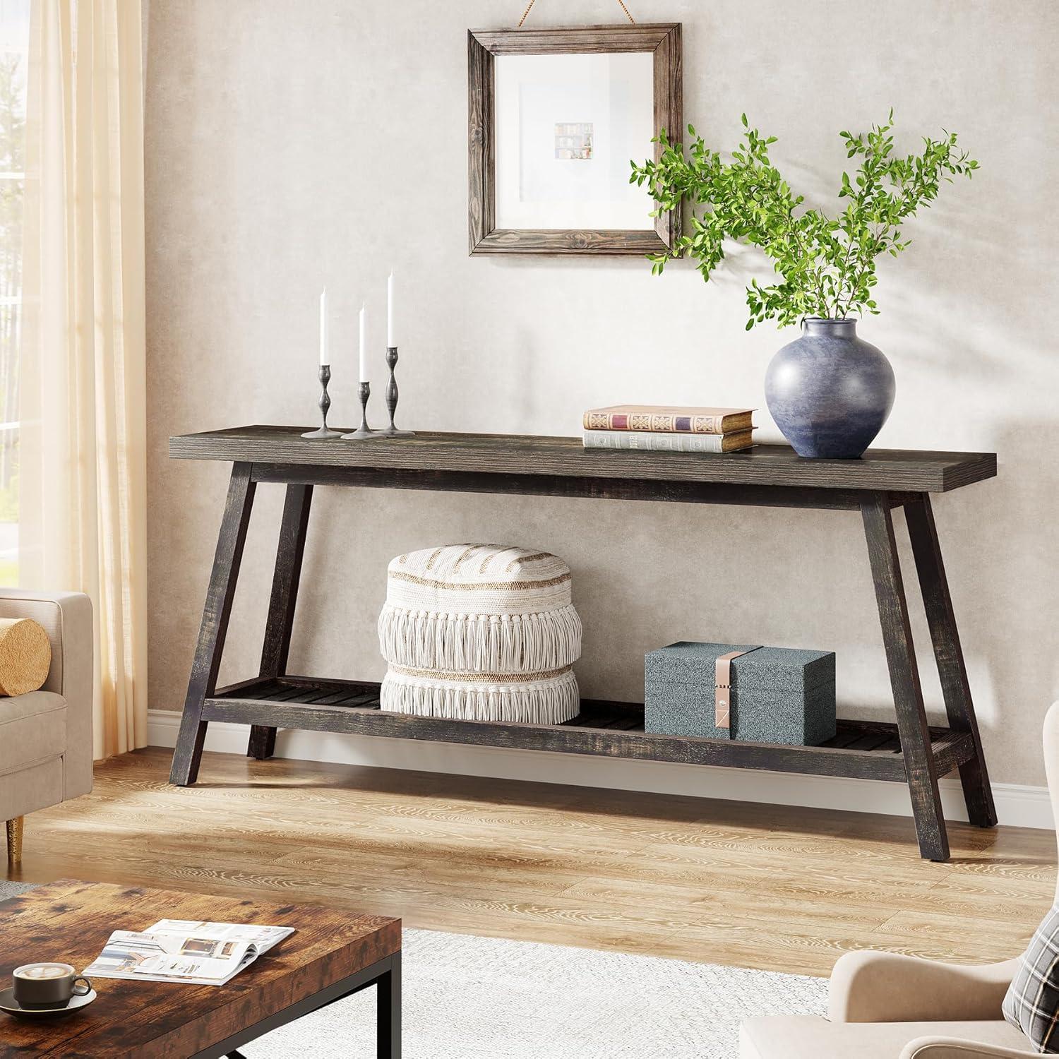 Tribesigns Farmhouse Console Entryway Table: 70.9 Inches Extra Long Console Table for Entryway, 2-Tier Narrow Wood Foyer Sofa Couch Table for Hallway, Entrance, Living Room, Dark Brown