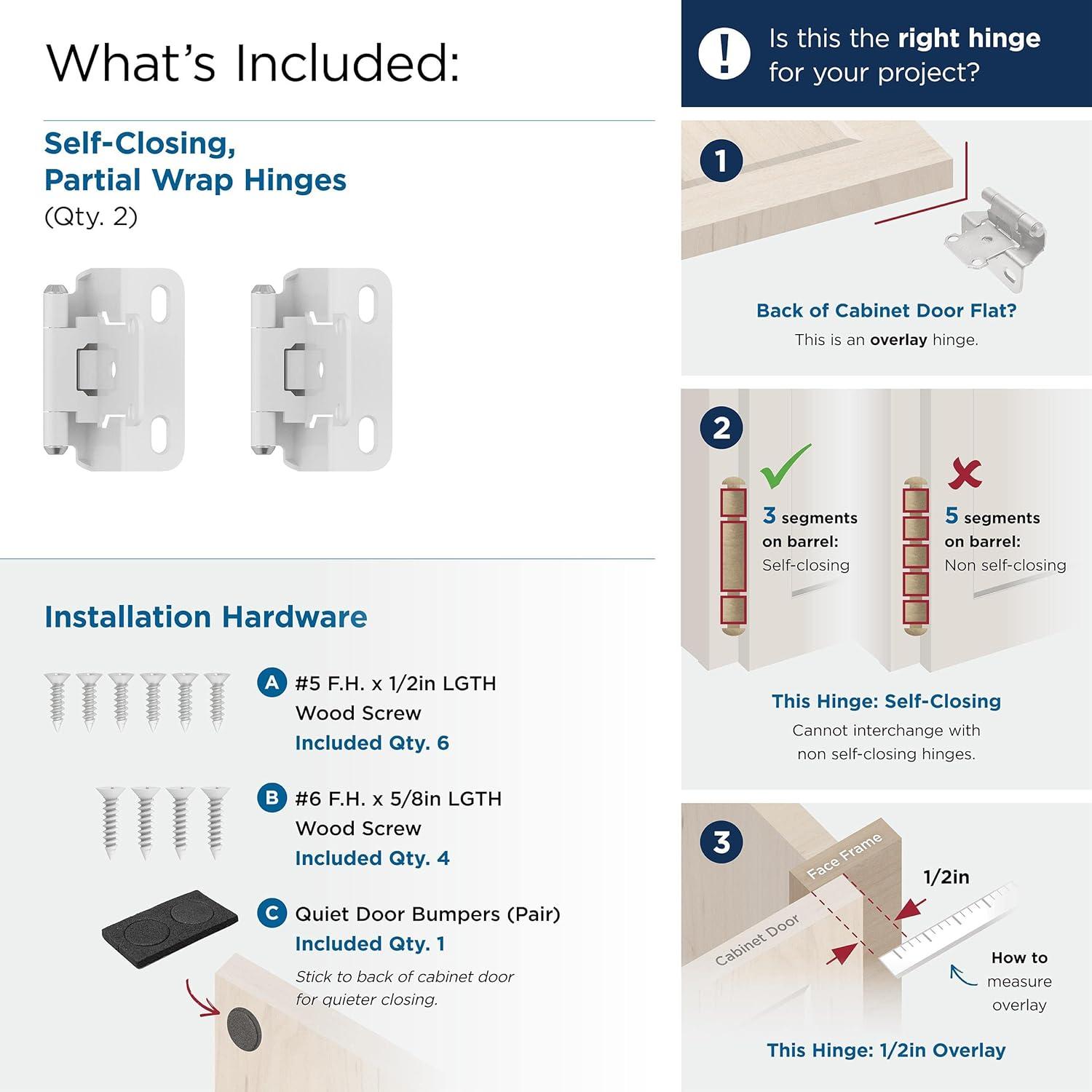 White Gloss Steel Self-Closing Overlay Cabinet Hinge