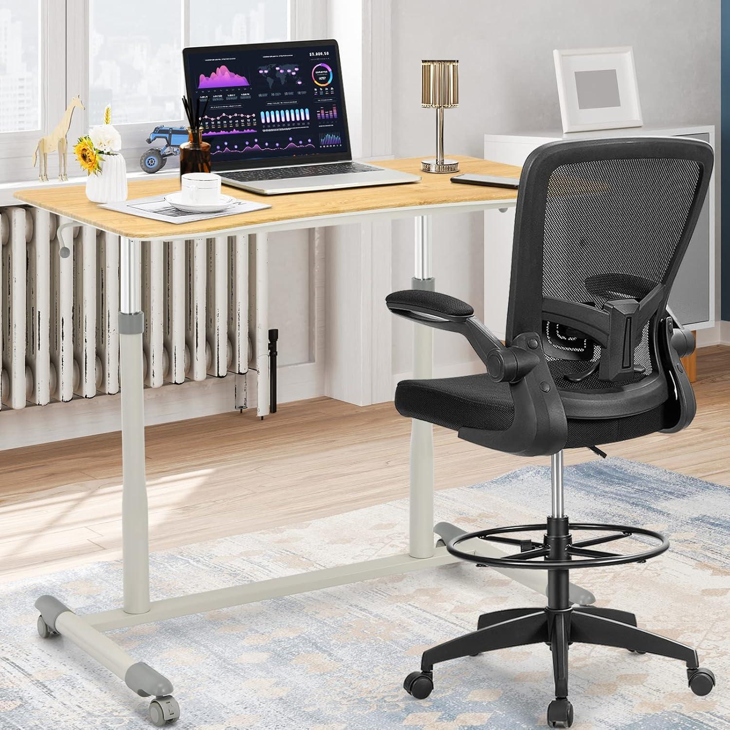 Goplus Height Adjustable Computer Desk Sit Stand Rolling Notebook Table Natural