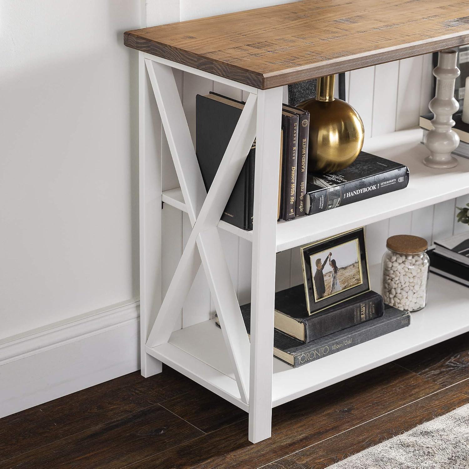 52" White and Barnwood Solid Pine Farmhouse Console