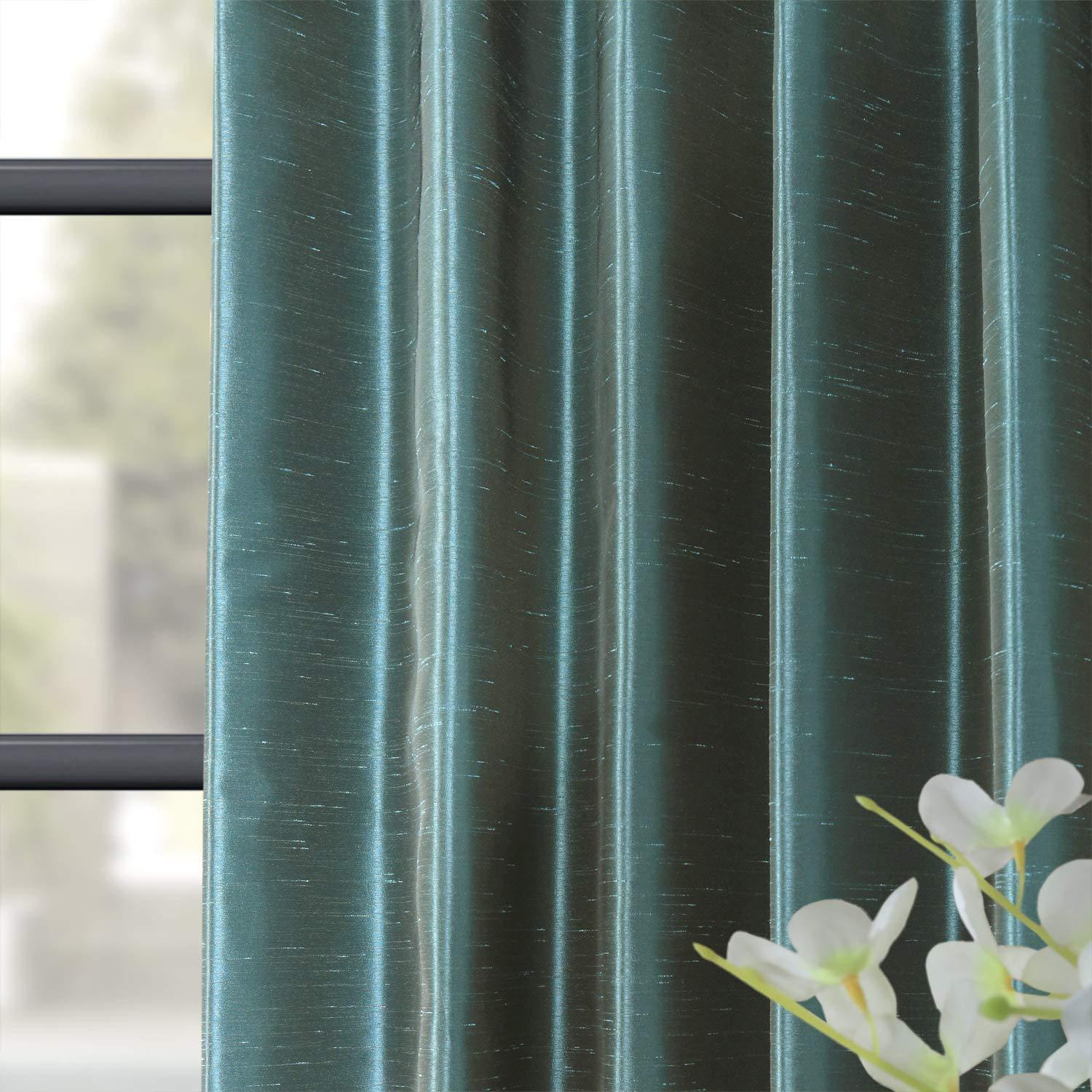 Half Price Drapes Peacock Dupioni Silk Room Darkening Curtains for Bedroom (1 Panel), 50WX 108L