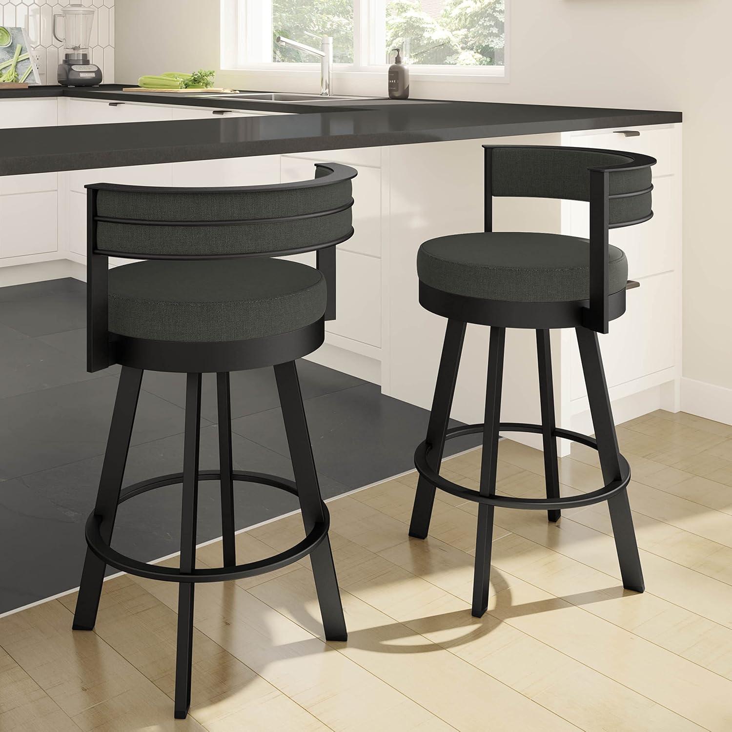 Amisco Browser Upholstered Counter Height Barstool Gray/Black: 10-Year Warranty, Steel Frame, Polyester