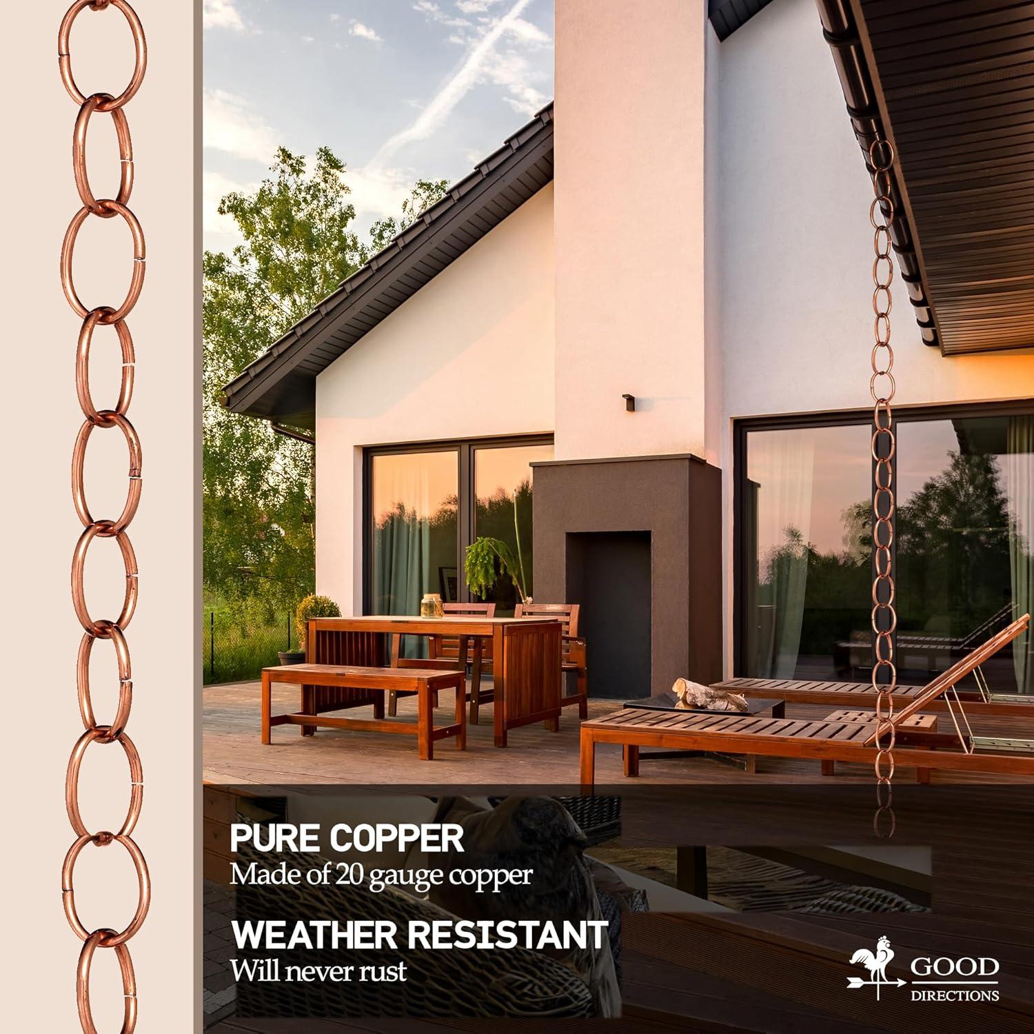 Pure Copper 8.5-Foot Decorative Rain Chain