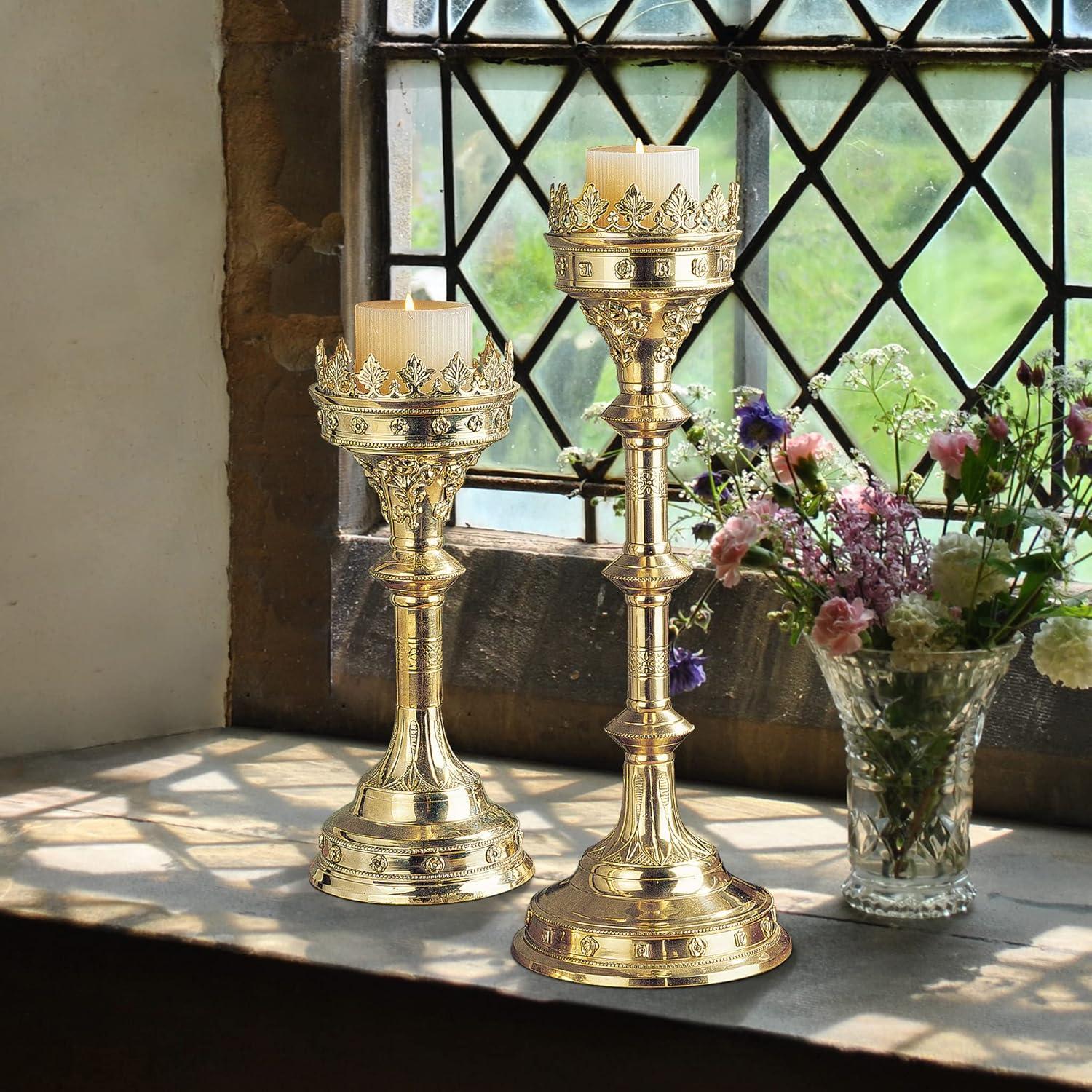 Chartres Cathedral Inspired Grande Brass Candlestick 20"