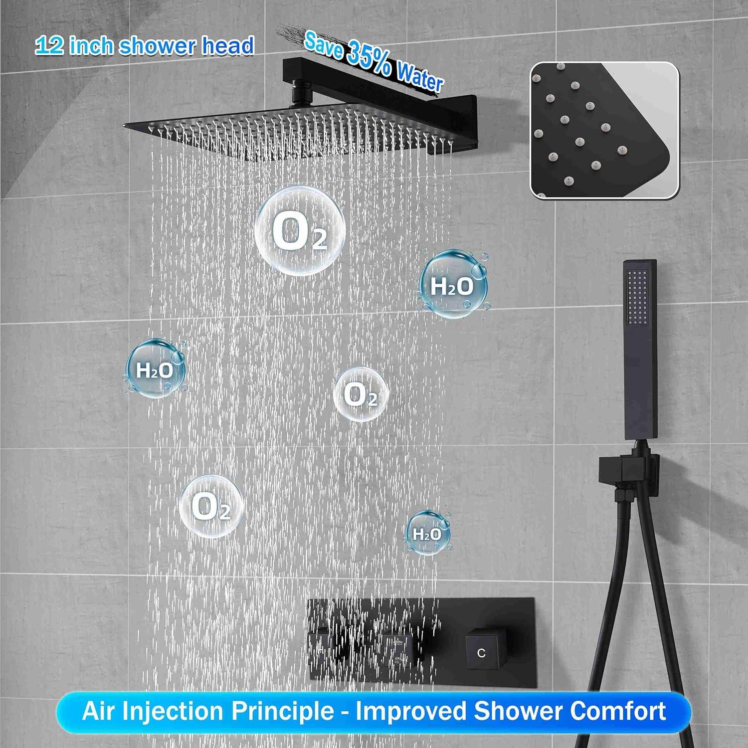 Large Matte Black Stainless Steel Dual Rain Shower System