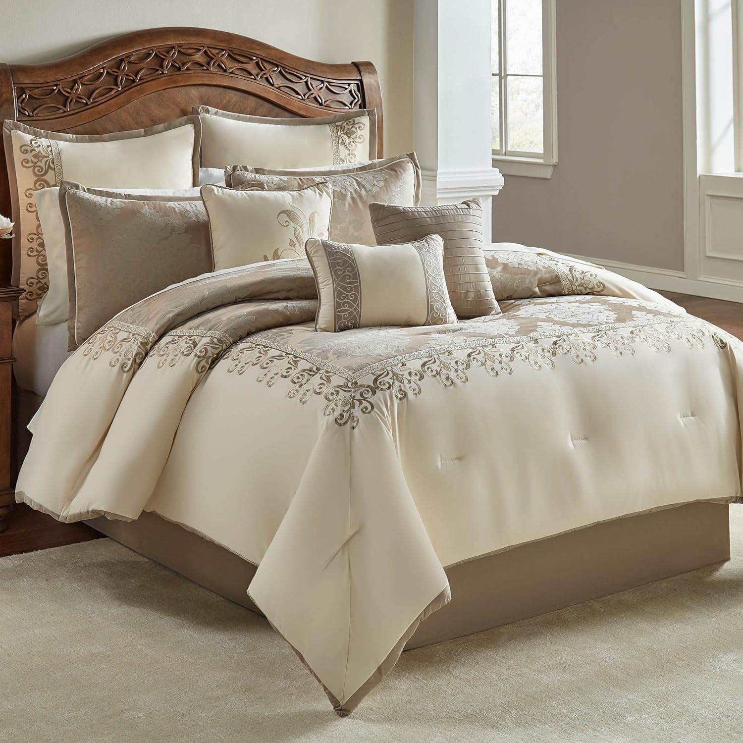 Riverbrook Home 100% Polyester Comforter Set, King, Hillcrest - Ivory/Gold, 10 Piece Set