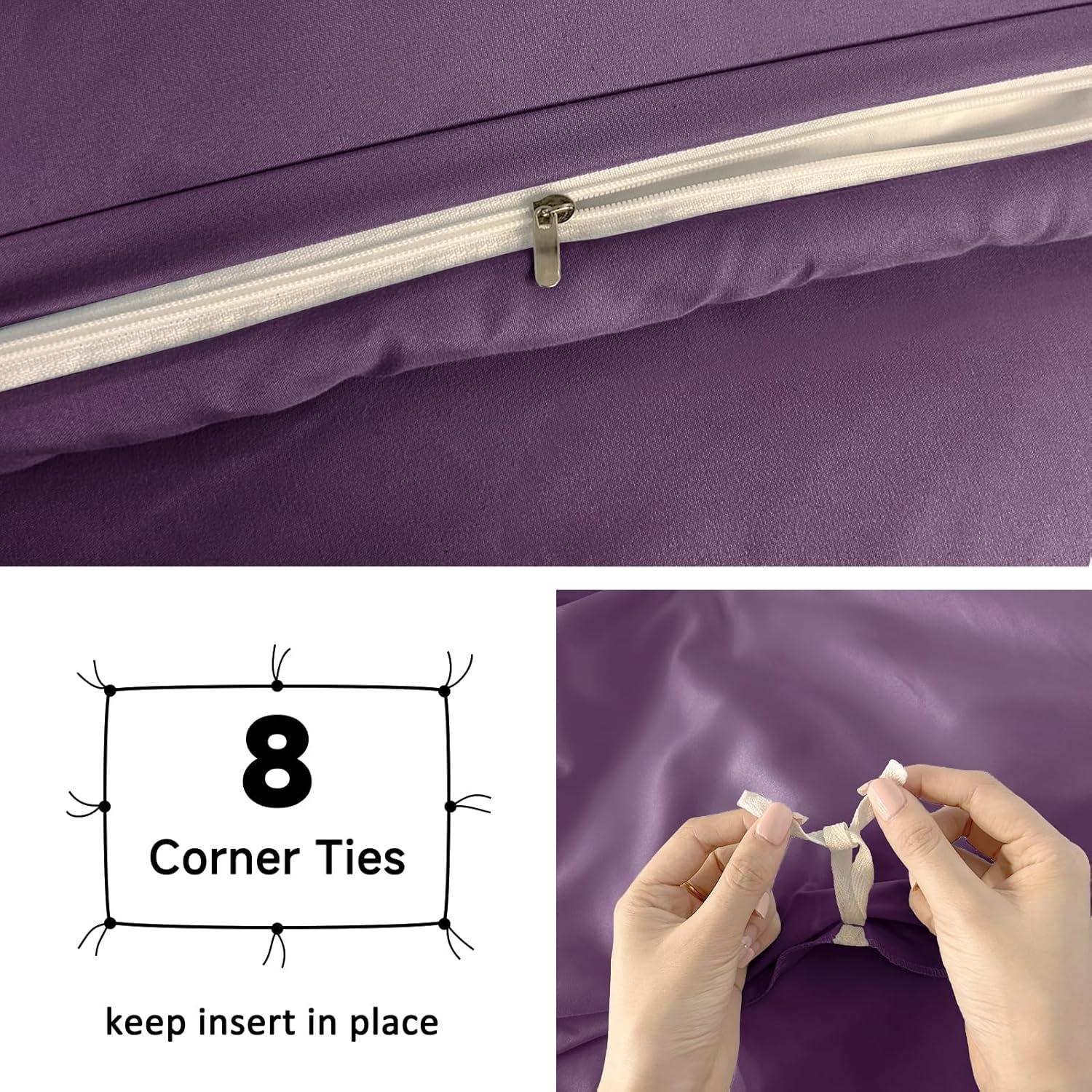 Nestl 3pc Duvet Cover Set, Luxury Microfiber Duvet Cover King with Pillow Shams, Purple Eggplant