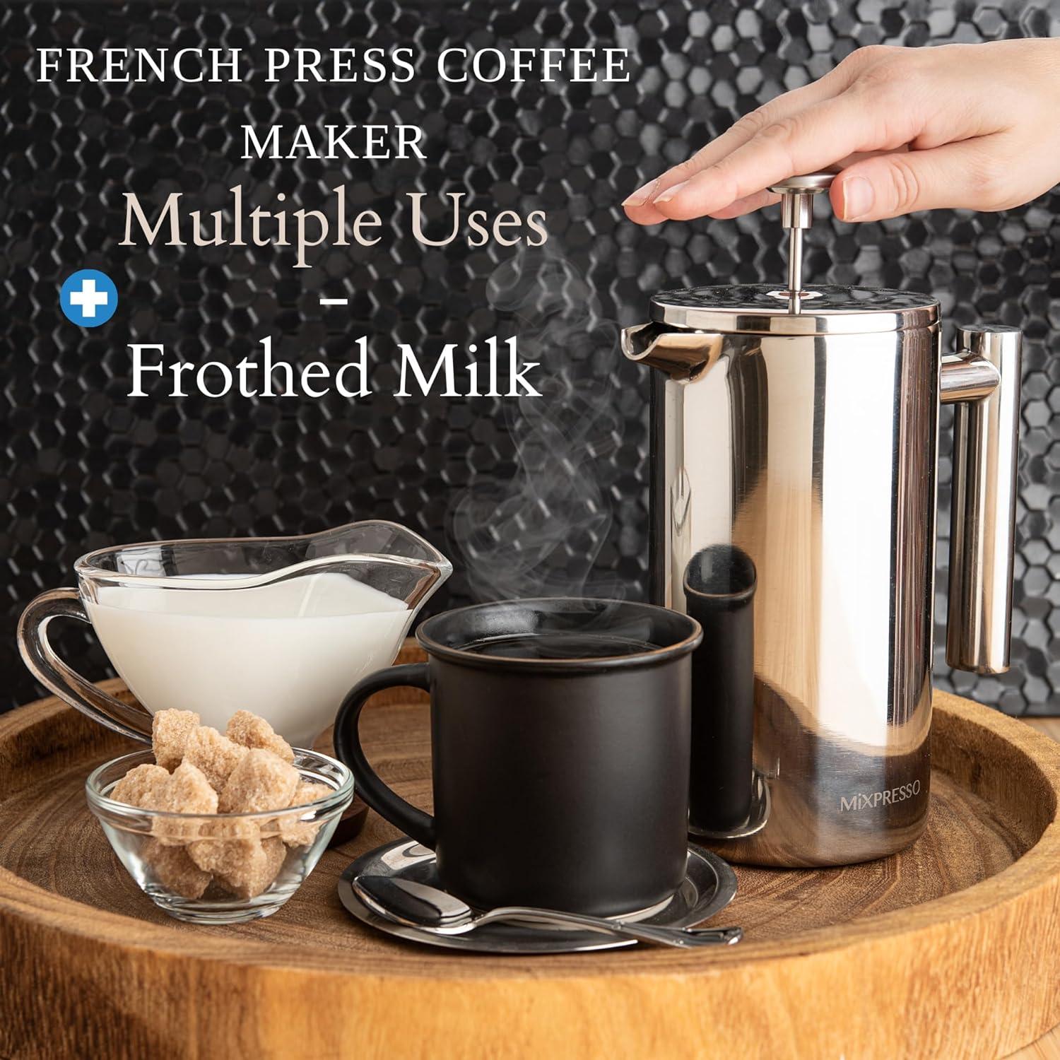 Mixpresso Stainless Steel French Press Coffee Maker 27 Oz 800 ml, Double Wall Metal Insulation Coffee Press & Tea Brewer Easy Clean And Easy Press Strong Quality Coffee Press.