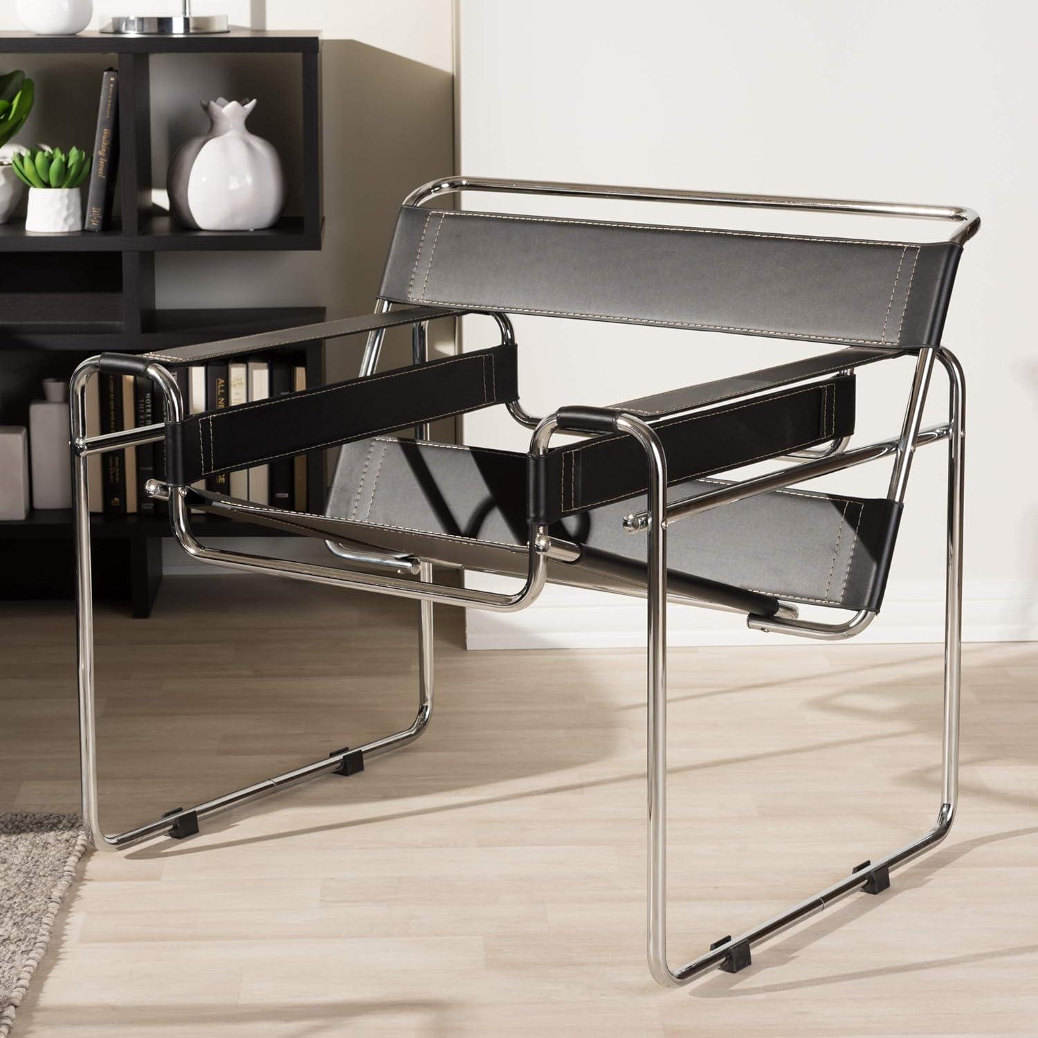 Baxton Studio Jericho Leather Mid Century Modern Accent Chair Tan: Chrome Finish, No-Mar Feet, Fully Assembled