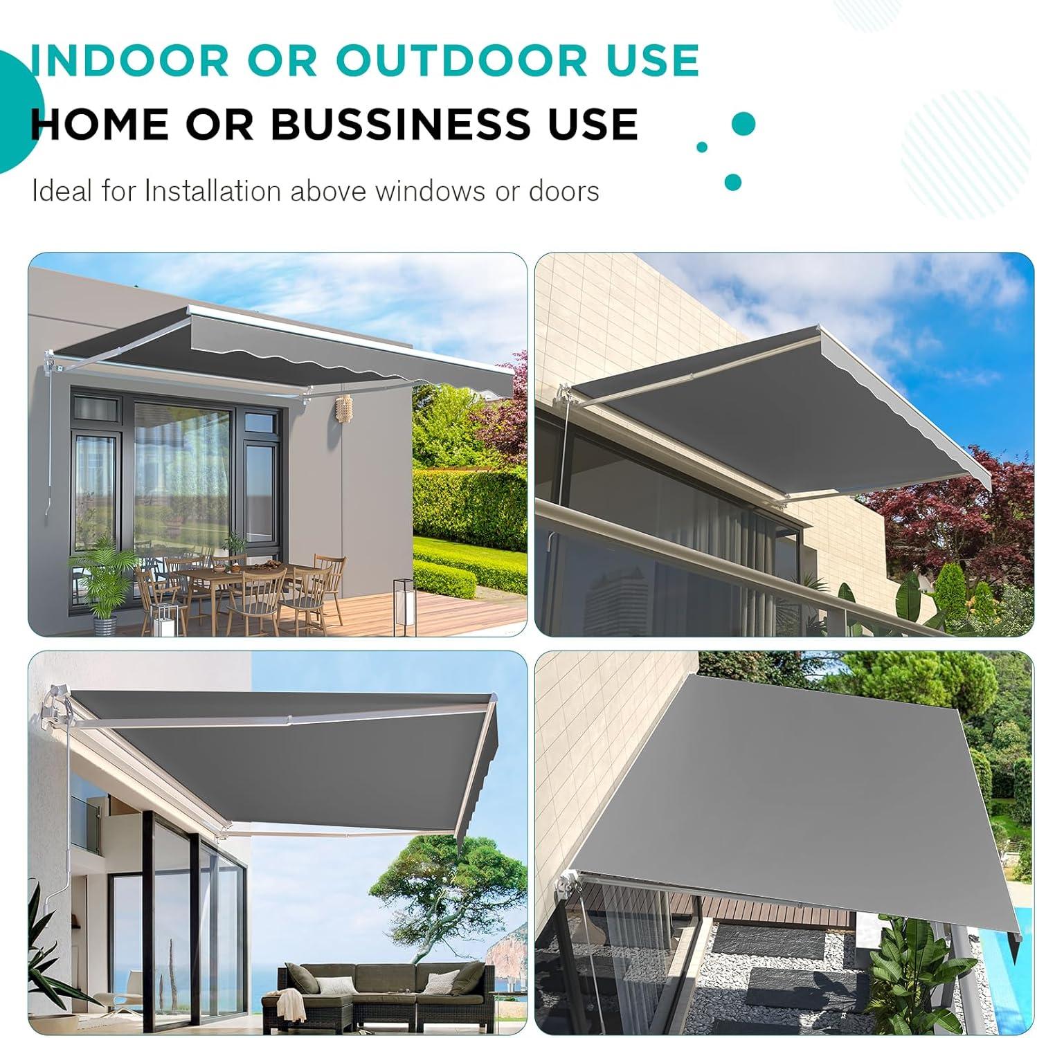 Grey Manual Retractable Patio Awning with Aluminum Frame